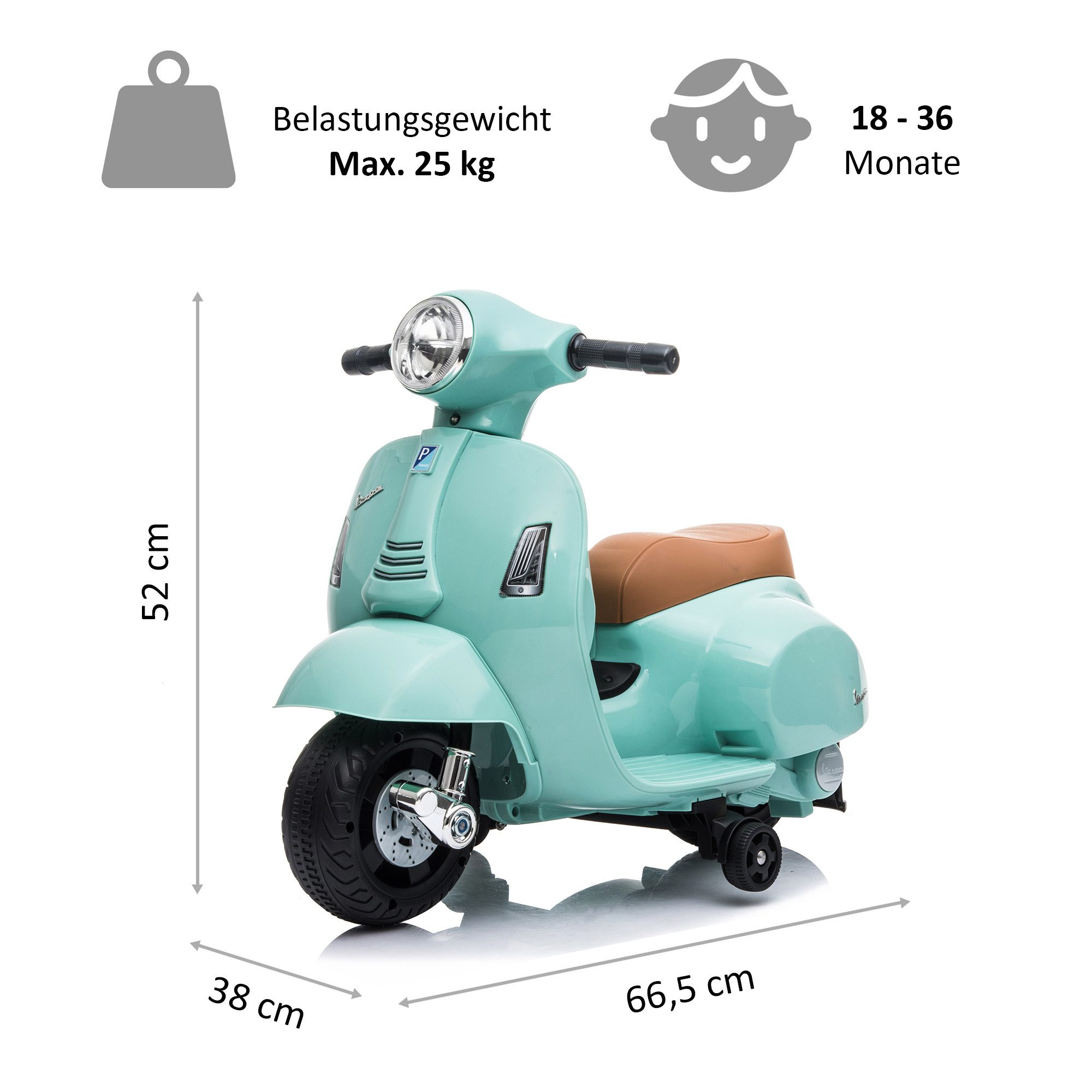 Lemodo Electric Kids Scooter VESPA with removable training wheels, electric motorcycle