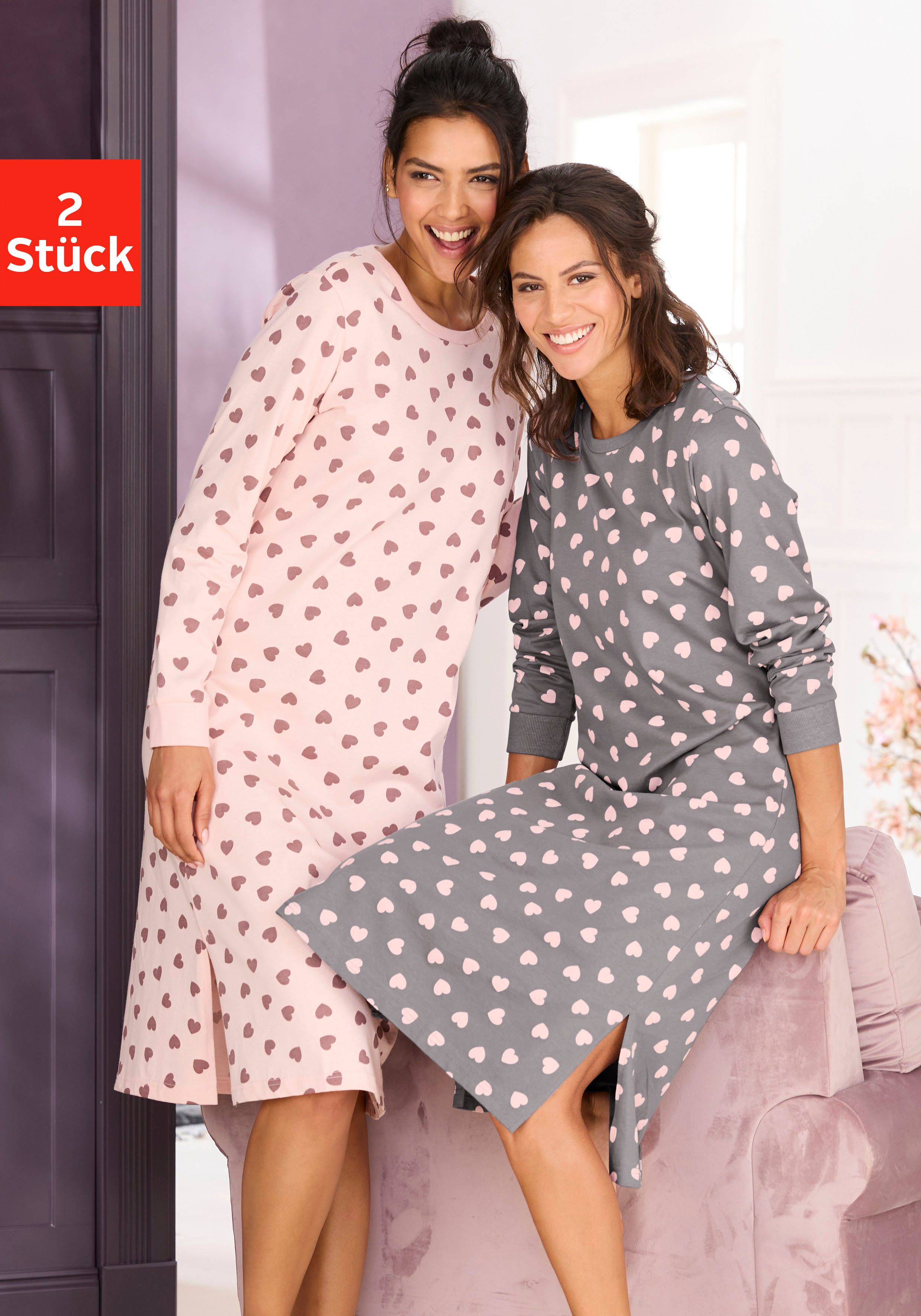 Vivance Dreams Nachthemd (Spar-Set, 2 Stück) mit süßem Herzmuster günstig online kaufen