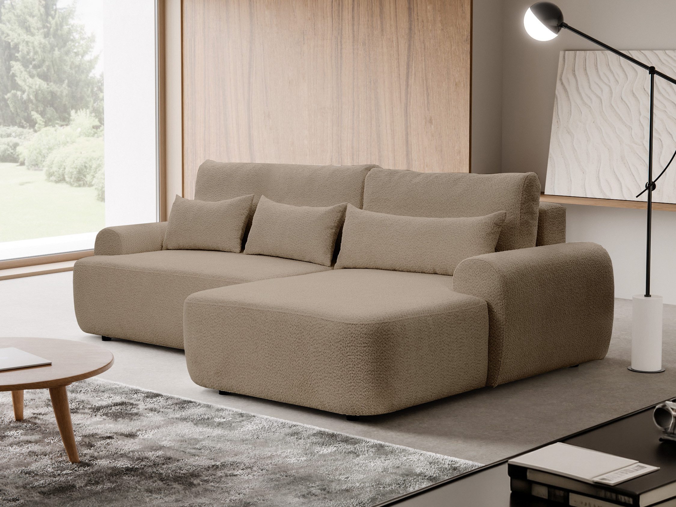 Beautysofa Ecksofa Oliver mit Schlaffunktion, mit Wellenfedern, im modernen Stil, mit Bettkasten