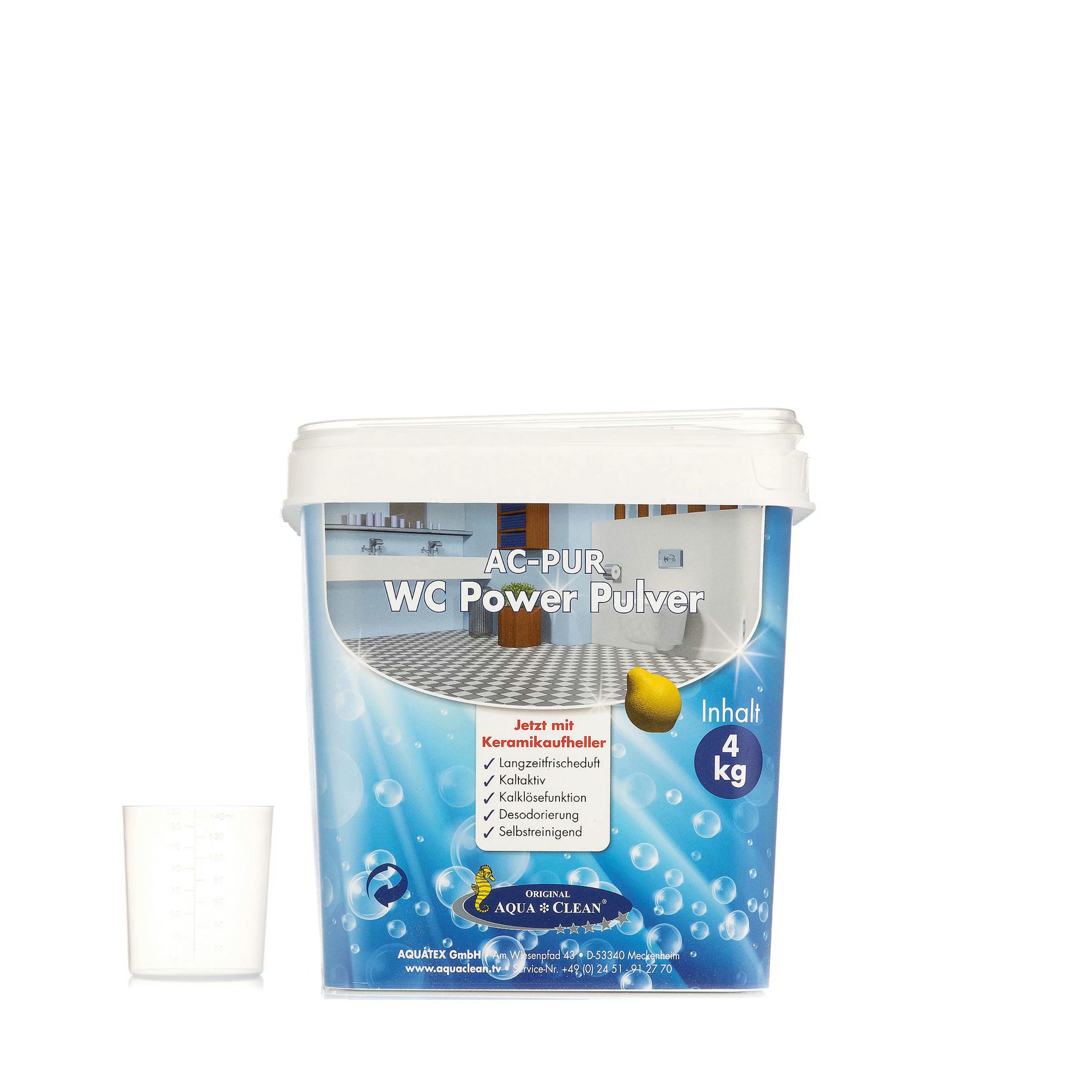 AQUA CLEAN PUR WC Power Pulver Kalklösefunktion & Keramikaufheller 4 kg WC-Reiniger (1 × WC Power Pulver, 4 kg Mit Keramikaufheller, selbstreinigender Aktivschaum, Kalklösefunktion)