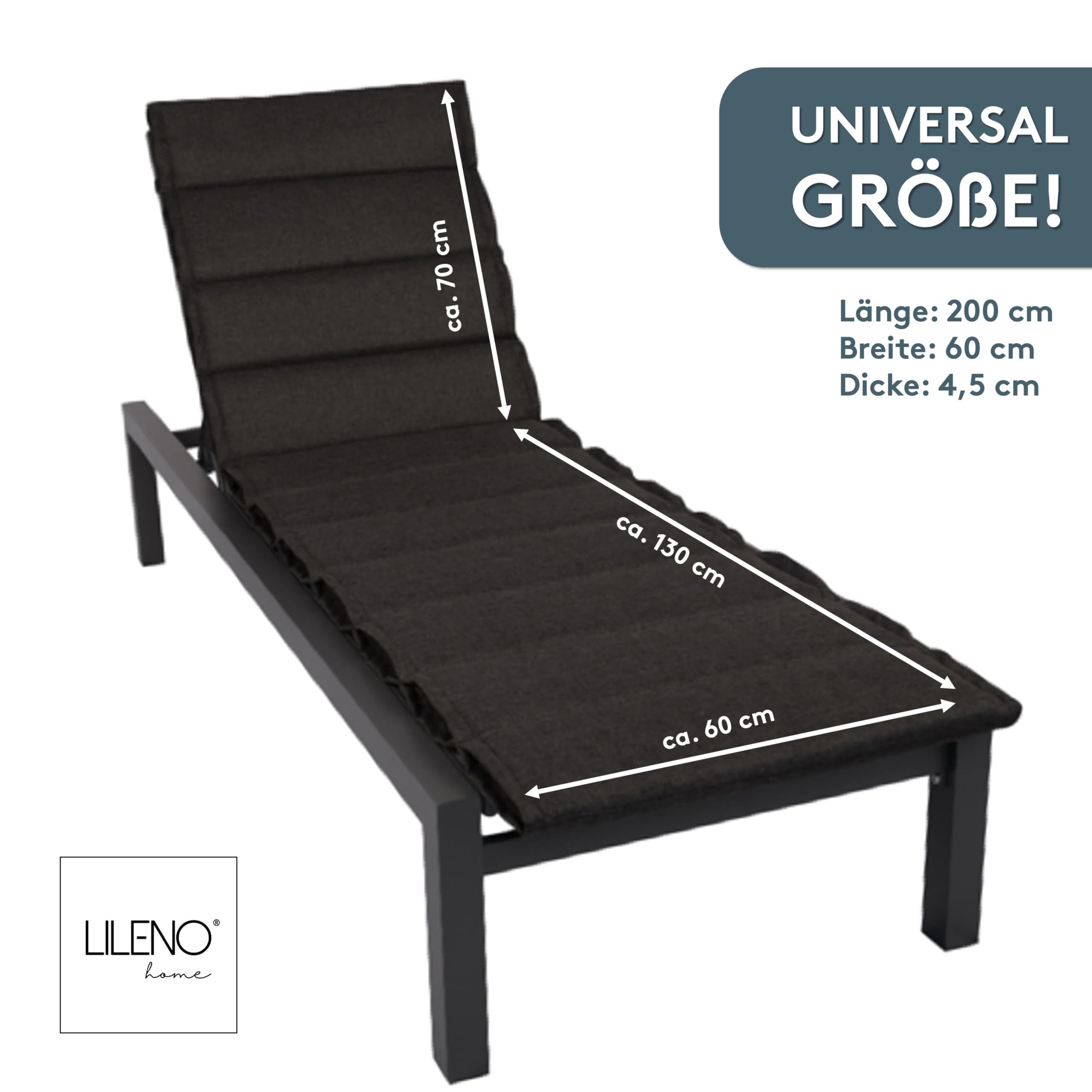 LILENO HOME Liegenauflage perfekt für Strandliege, Sonnenliege Auflage, Gartenliege Auflage, (1er Set), 1er Set Polster Auflage für Rollliegen Anthrazit, Sitzpolster waschbar