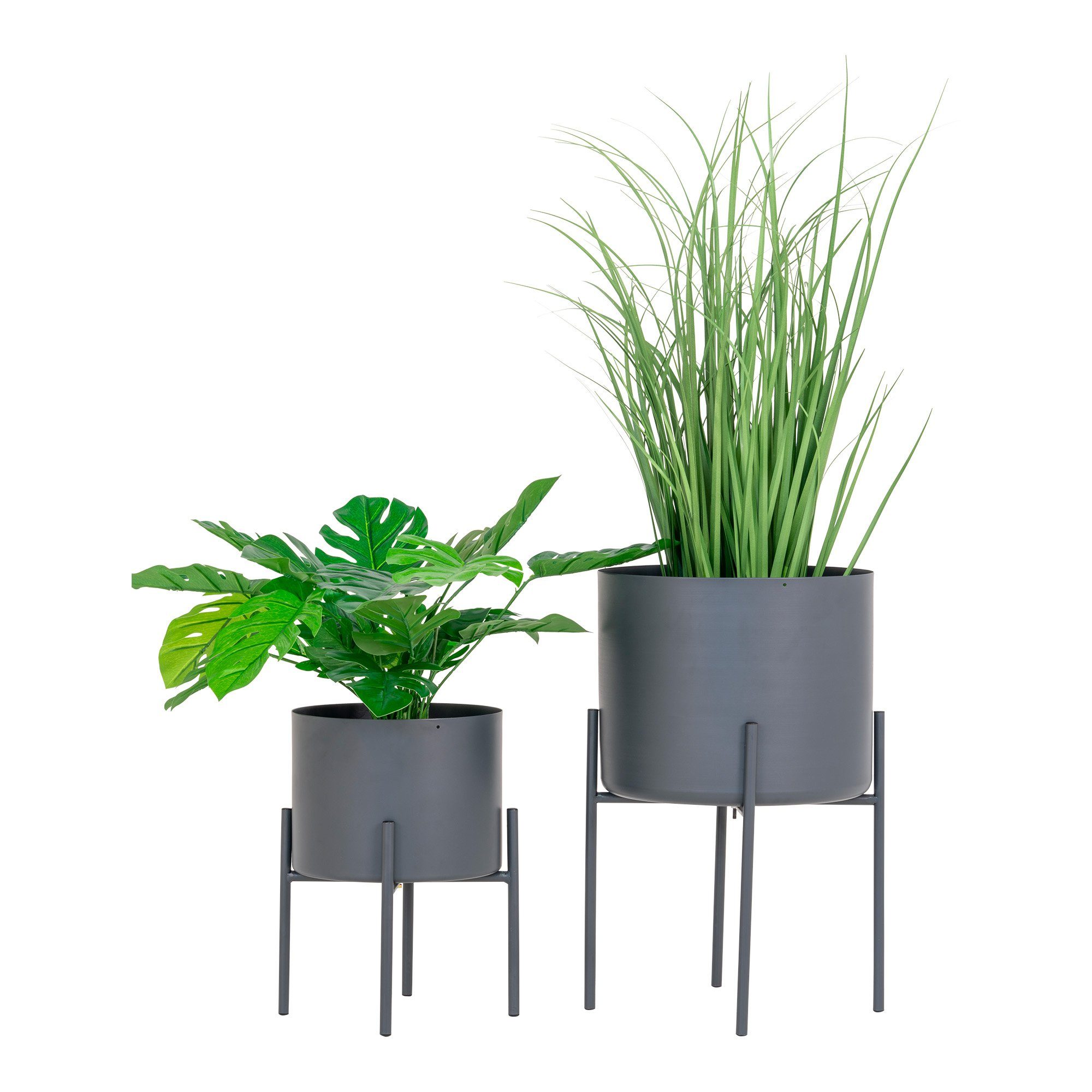 Metall LebensWohnArt Blumentopf-Set Modernes 2-tlg. grau aus Pflanzschale