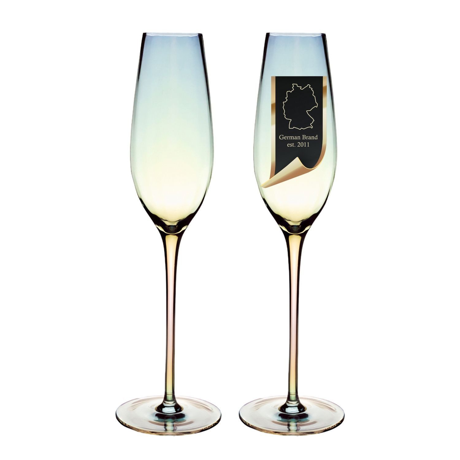 Intirilife Sektglas, 2-tlg., Glas, Champagner Sekt Glas Set Regenbogen Schimmer Wellenform 200 ml (2-tlg)