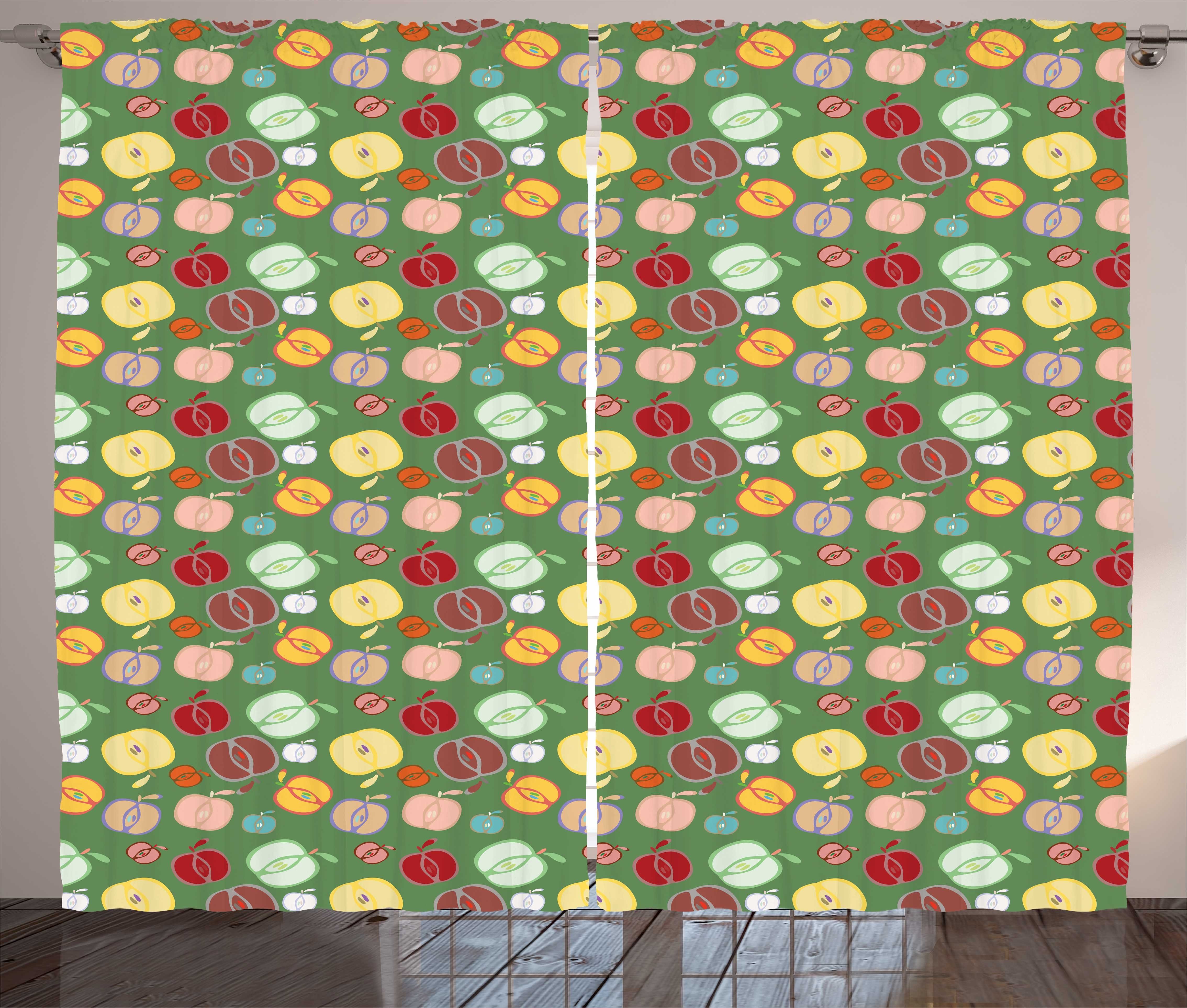 Gardine Schlafzimmer Kräuselband Vorhang mit Schlaufen und Haken, Abakuhaus, Herbst Bunte Apple-Gekritzel-Entwurf