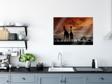 Pixxprint Glasbild Afrika Giraffen im Sonnenuntergang, Afrika Giraffen im Sonnenuntergang (1 St), Glasbild aus Echtglas, inkl. Aufhängungen und Abstandshalter