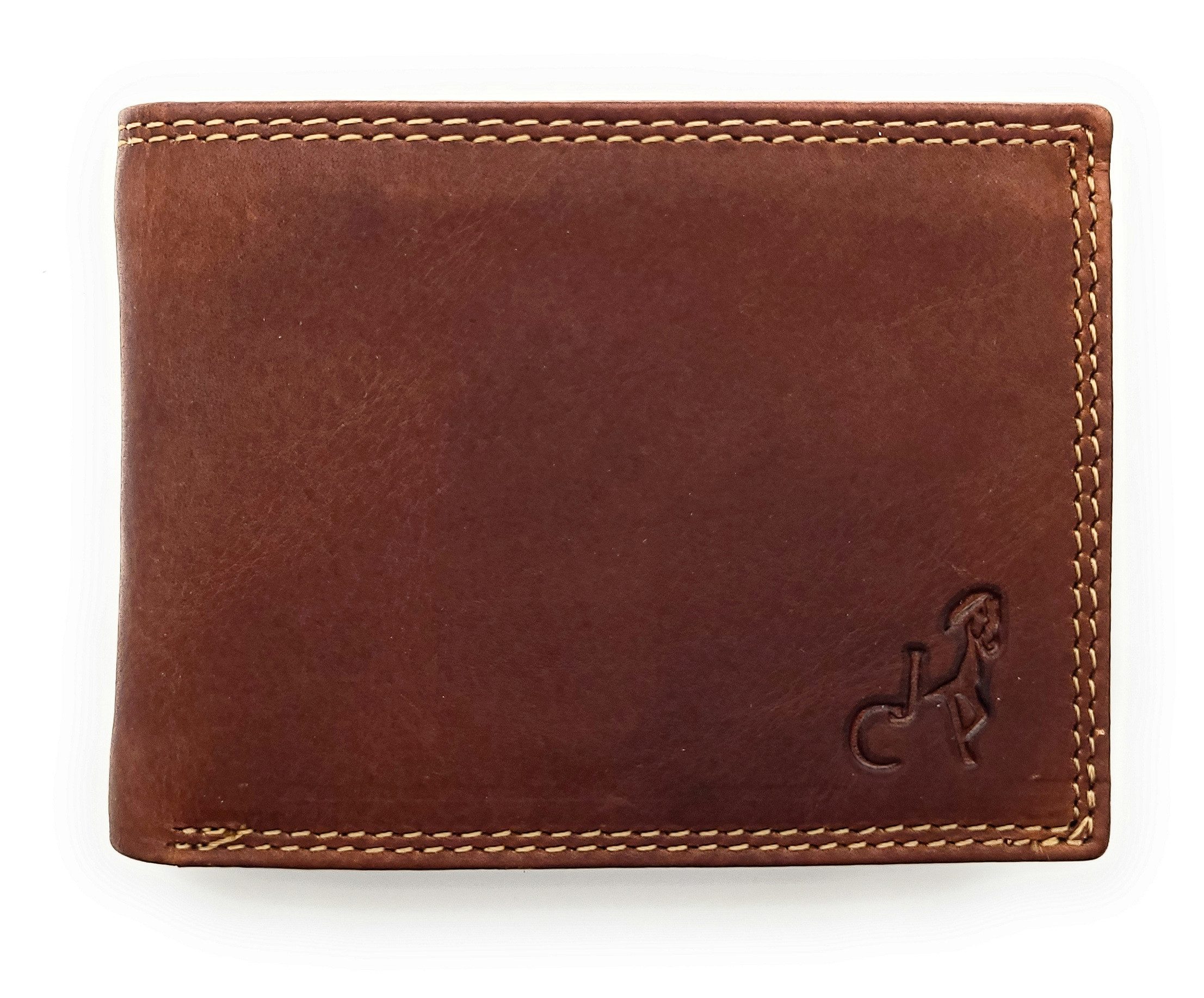 JOCKEY CLUB Geldbörse echt Leder Portemonnaie mit RFID Schutz, Hochausleger, rostbraun, vintage Hunterleder, ideal für die Hosentasche