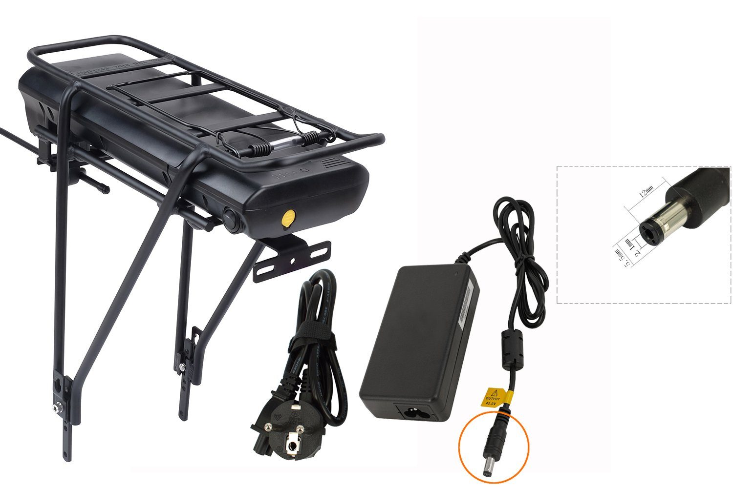 Fahrradgepäckträgersitz Pedelec mit C7 14000 E-Bike Da.28" mAh (11), (36 9AH Wave für LEB36HS92B.916 Batteriehalterung und V) 14Ah 36V- (Li-ion) PowerSmart Lithium-ion Ladegerät und Flyke Akku