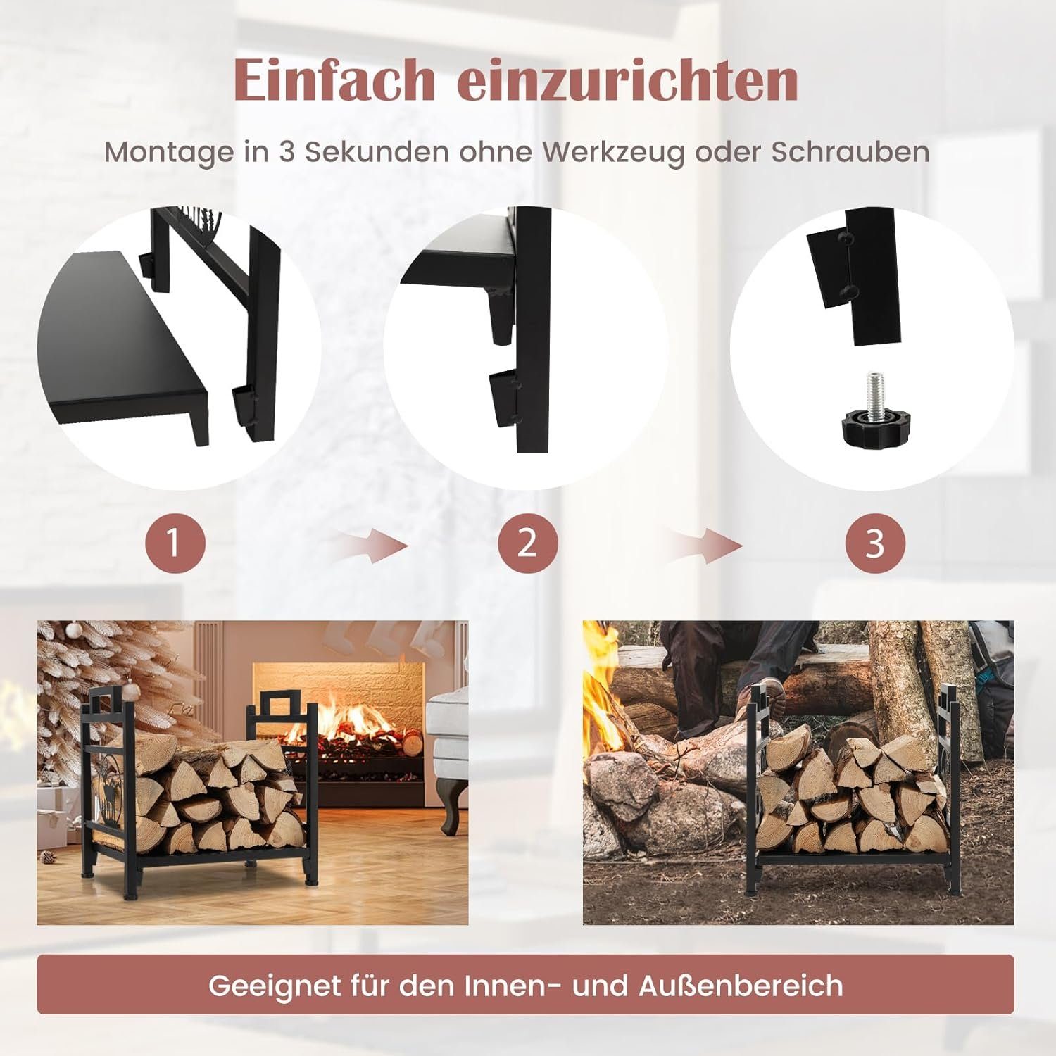 KOMFOTTEU Kaminholzregal, bis 100kg belastbar, mit günstig online kaufen