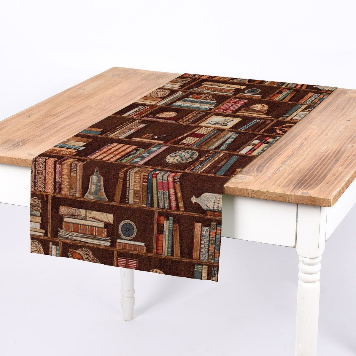 SCHÖNER LEBEN. Tischläufer SCHÖNER LEBEN. Tischläufer Premium Bookshelve Marine Bücherregal Nau, handmade