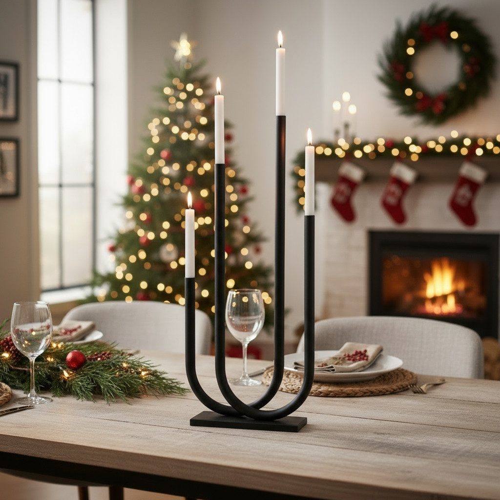 MF Kerzenhalter Adventsleuchter Tonis Eisen Schwarz Modern 80cm Kerzenleuchter (1 St)