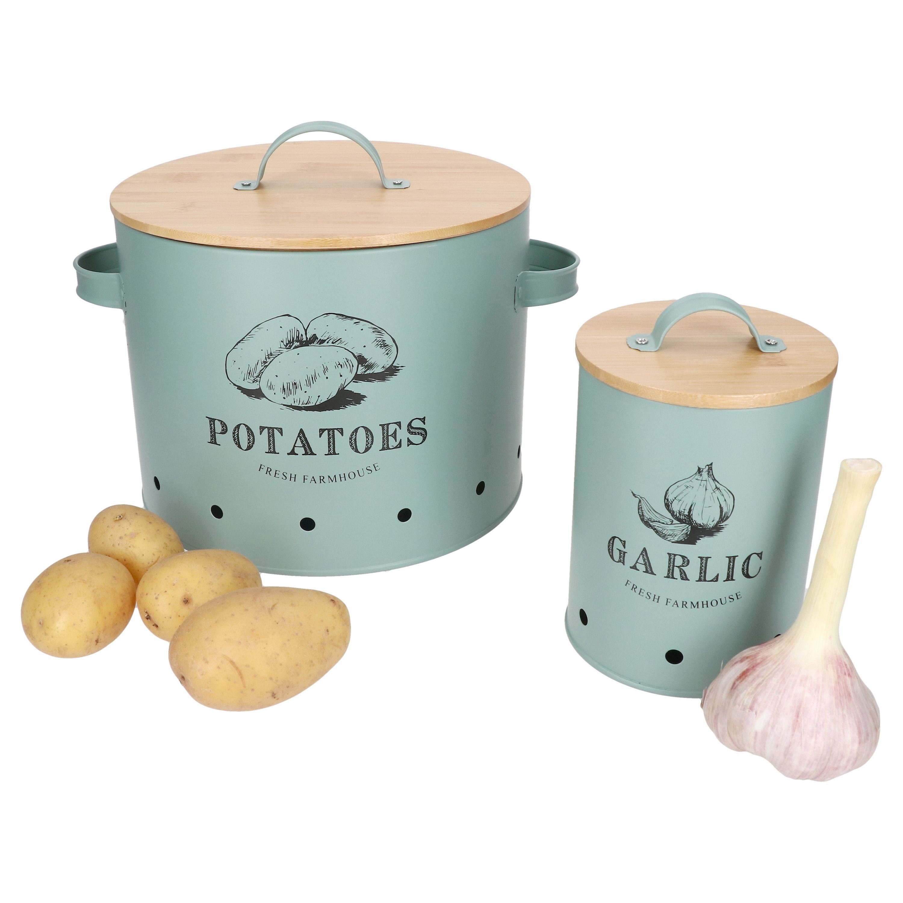 Vorratsglas 2er Set Vorratsdosen Fresh Knoblauchtopf & Kartoffeltopf Metall-Dose