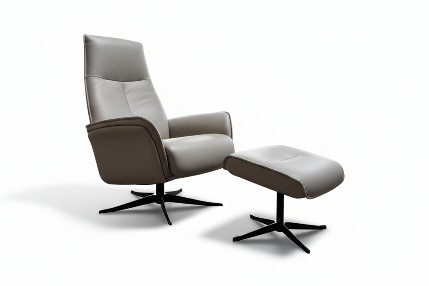 KAWOLA Relaxsessel JOSIANE Leder grau Komfort Drehsessel – Bequem, 360° drehbar, Relaxfunktion, Kopfstütze, inklusive Fußhocker