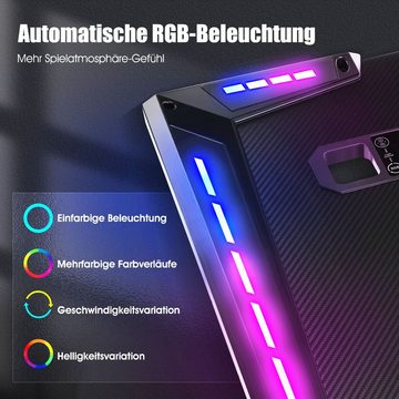 oyajia Gamingtisch LED Gaming Schreibtisch, Stabiler Computertisch 120/140cm Gamer Tisch, Gamingtisch mit USB-Anschluss, Getränkehalter und Kopfhörerhalter