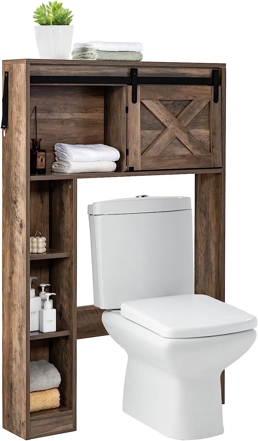 KOMFOTTEU Badregal Toilettenschrank, mit Ablagefächern, 84 x 17 x 128cm braun