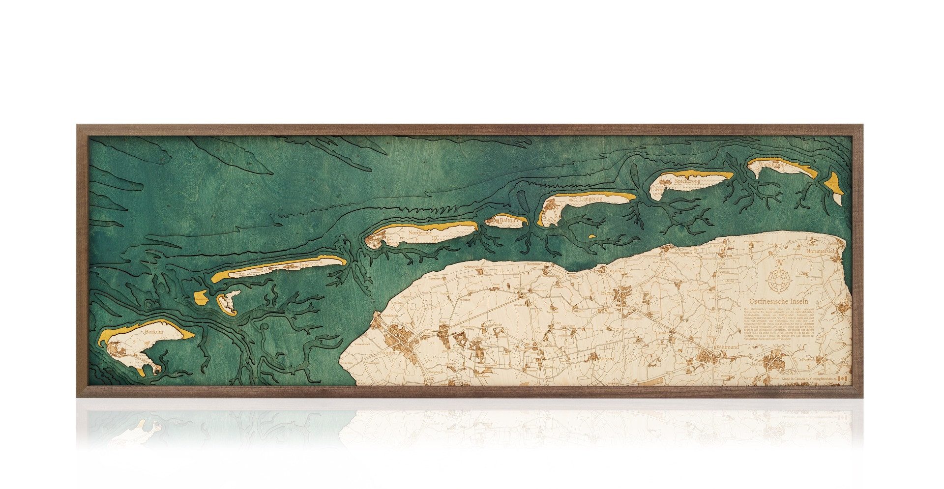 Cutting Brothers Holzbild Ostfriesische Inseln 122x40.5 cm, 3D Holz-Wandkarte, handgefertigt aus Echtholz