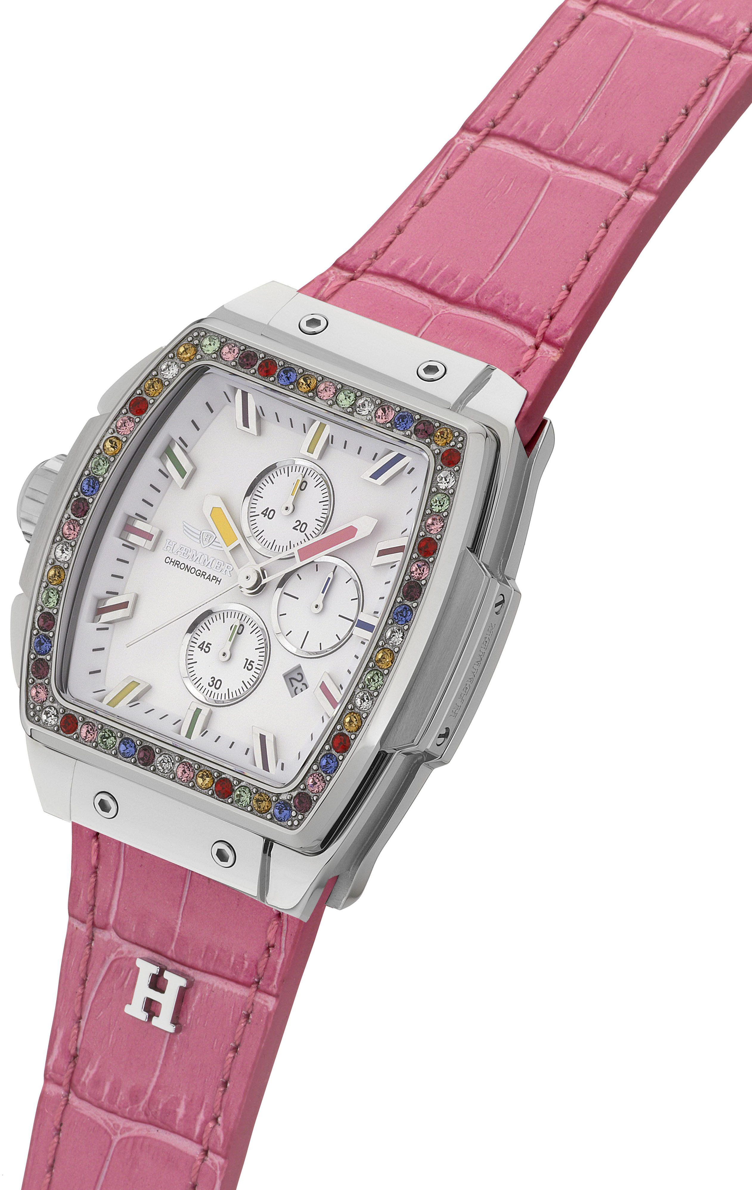 HAEMMER GERMANY Chronograph TONNEAU MYLÈN, T-009, Quarzuhr, Armbanduhr,Damenuhr,Lederarmband,digital,Datum,Stoppfunktion