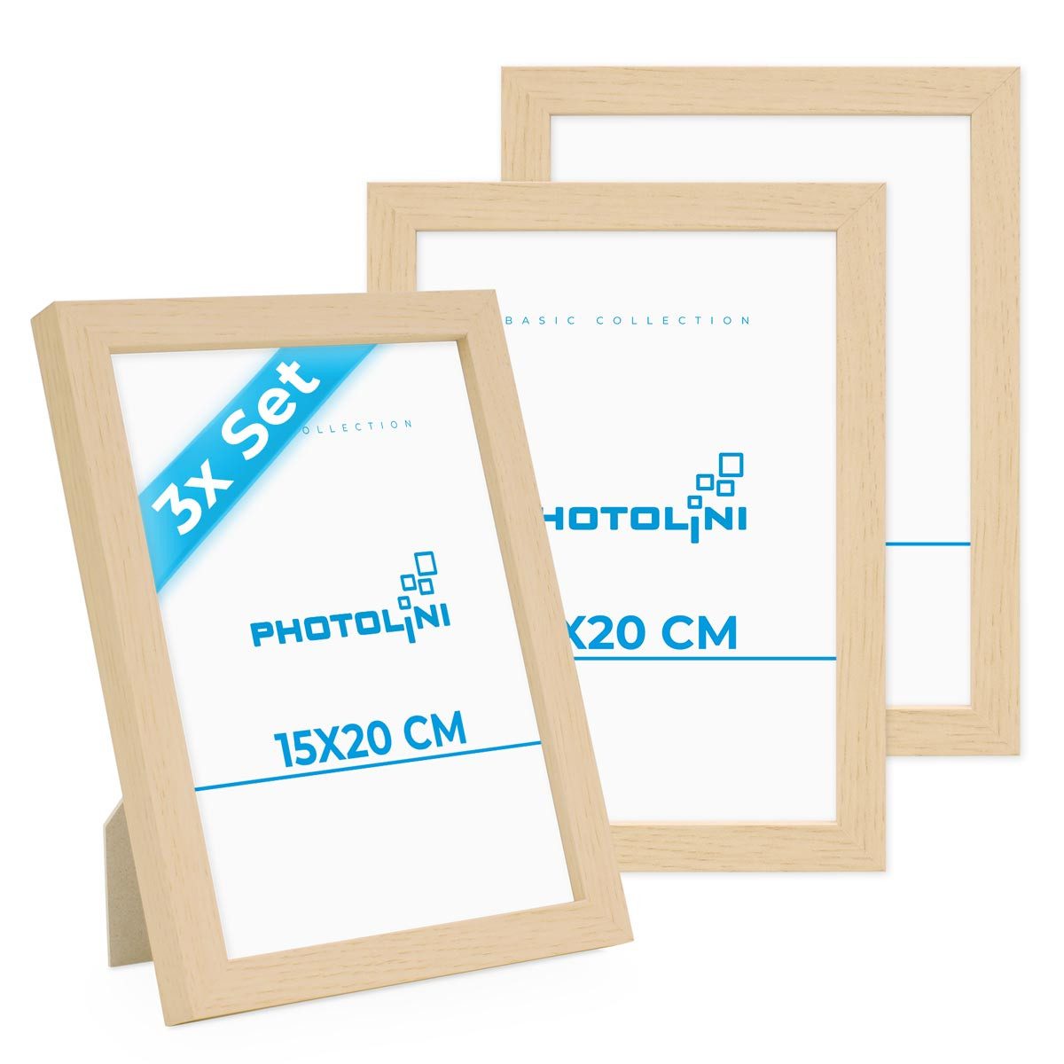 PHOTOLINI Bilderrahmen 3er Set, stabiles MDF-Holz, mit Acrylglas, extra Zubehör