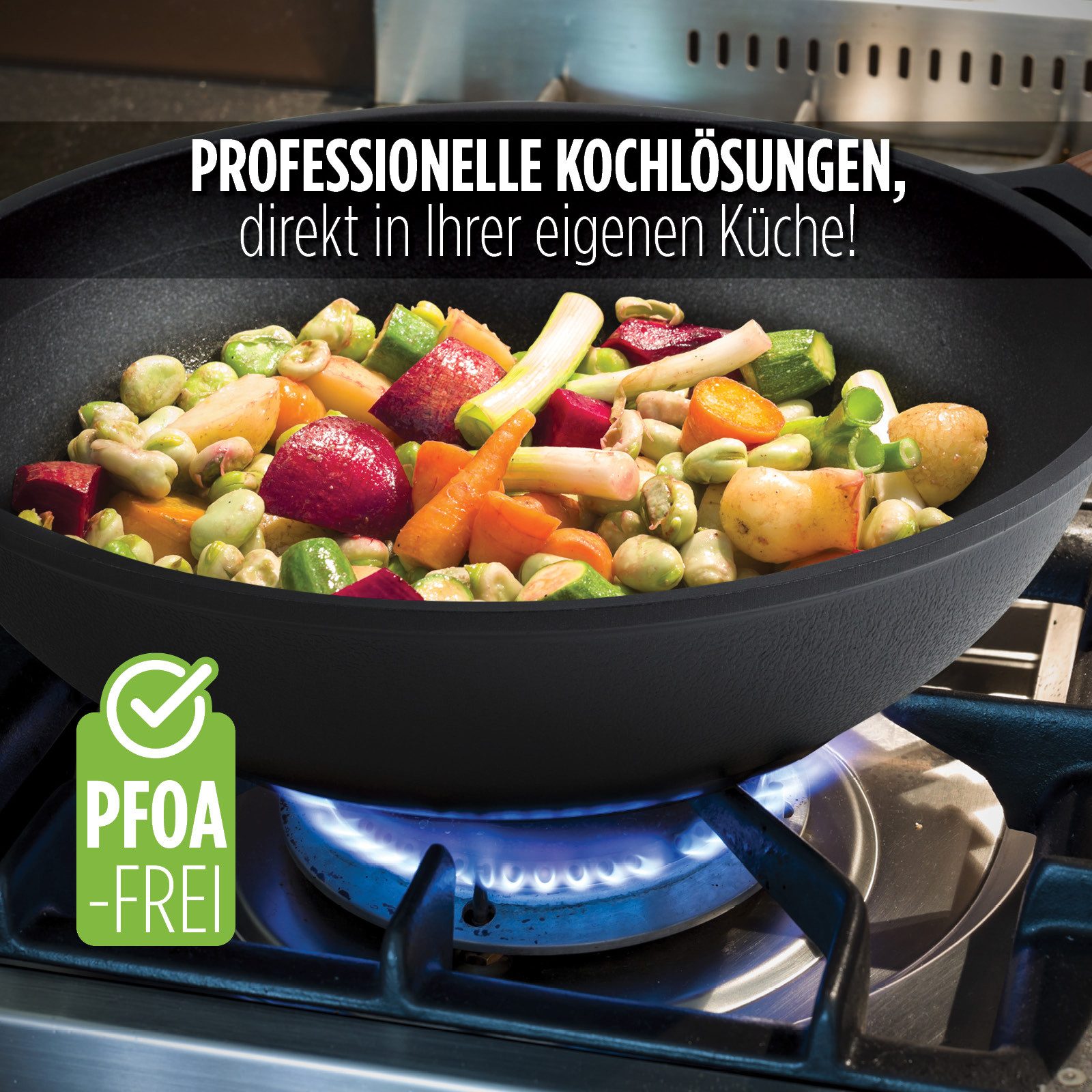 ROSMARINO Wok Induktionsgeeignete Wokpfanne – Antihaftbeschichtet, spülfest