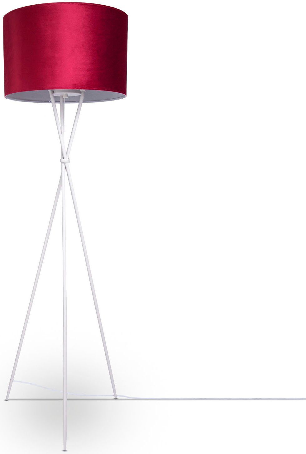 Paco Home Stehlampe Dreibein E27 Standleuchte ohne Velour Wohnzimmer Color, uni 177,5cm rot Höhe Filigran Kate Leuchtmittel