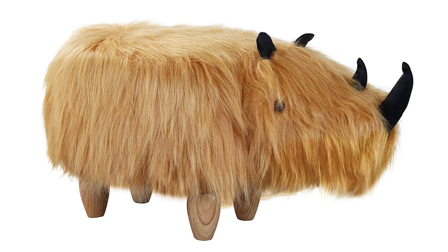 Möbel Akut Kinderhocker Kinderhocker NASHORN beige fluffig Cartoon Tierhocker