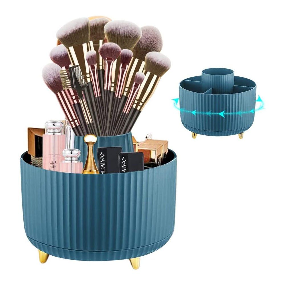 TUABUR Maniküre-Kosmetik-Etui 360 ° drehbarer Pinsel-Organizer, Kosmetikregal Navy blau