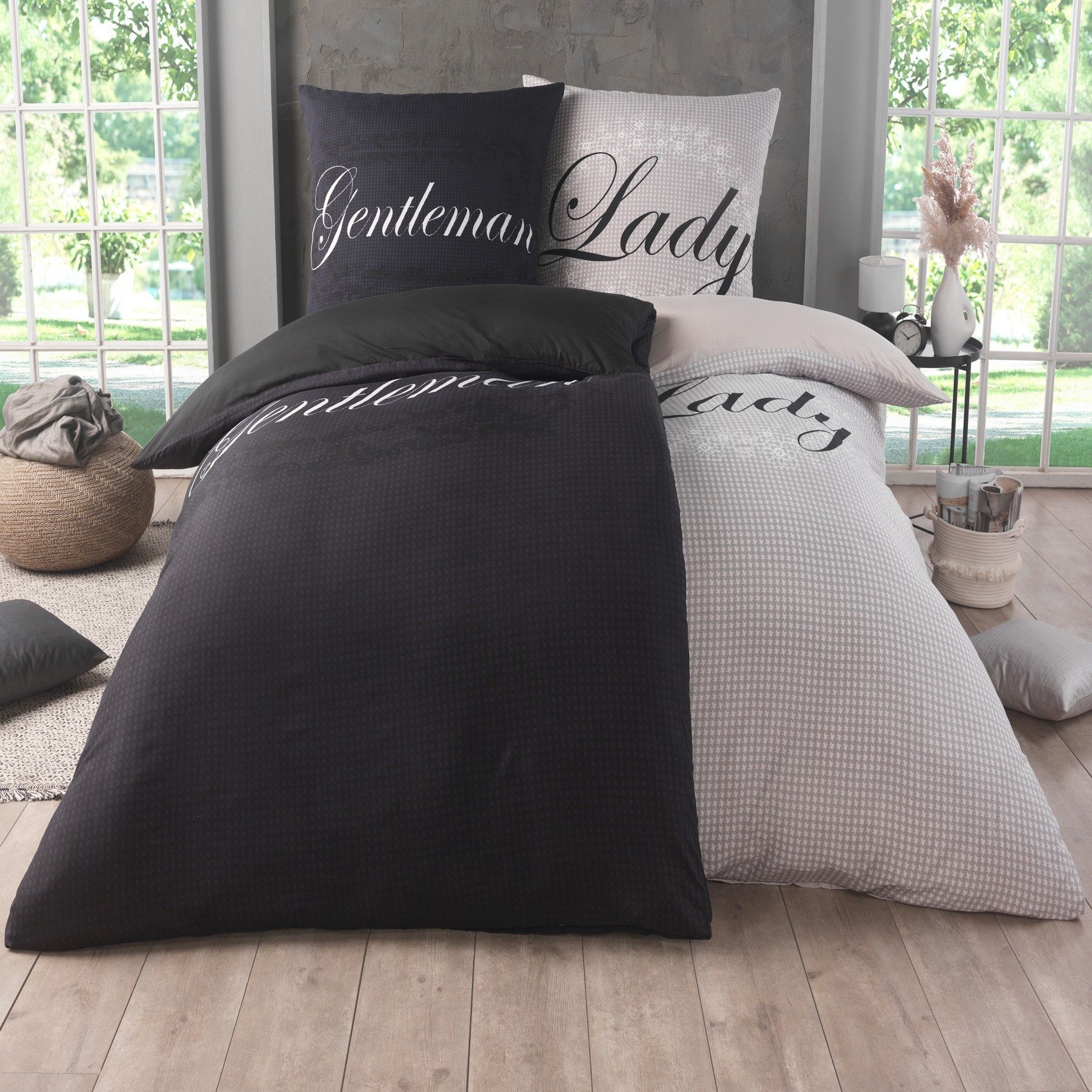 Kuscheli Partnerbettwäsche 2x 135x200 + 2x 80x80 cm atmungsaktiver Bettbezug, Partner Bettwäsche, Mikrofaser, 4 teilig, Für Allergiker geeignet, pflegeleicht, angenehm weicher Stoff