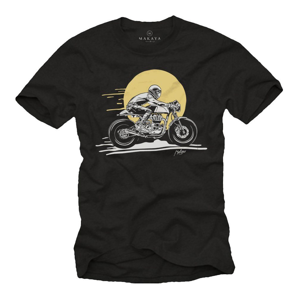 MAKAYA Print-Shirt Motiv aus Motorrad Druck, Herren mit Racing Vintage Motorradfahrer Baumwolle Bekleidung Design