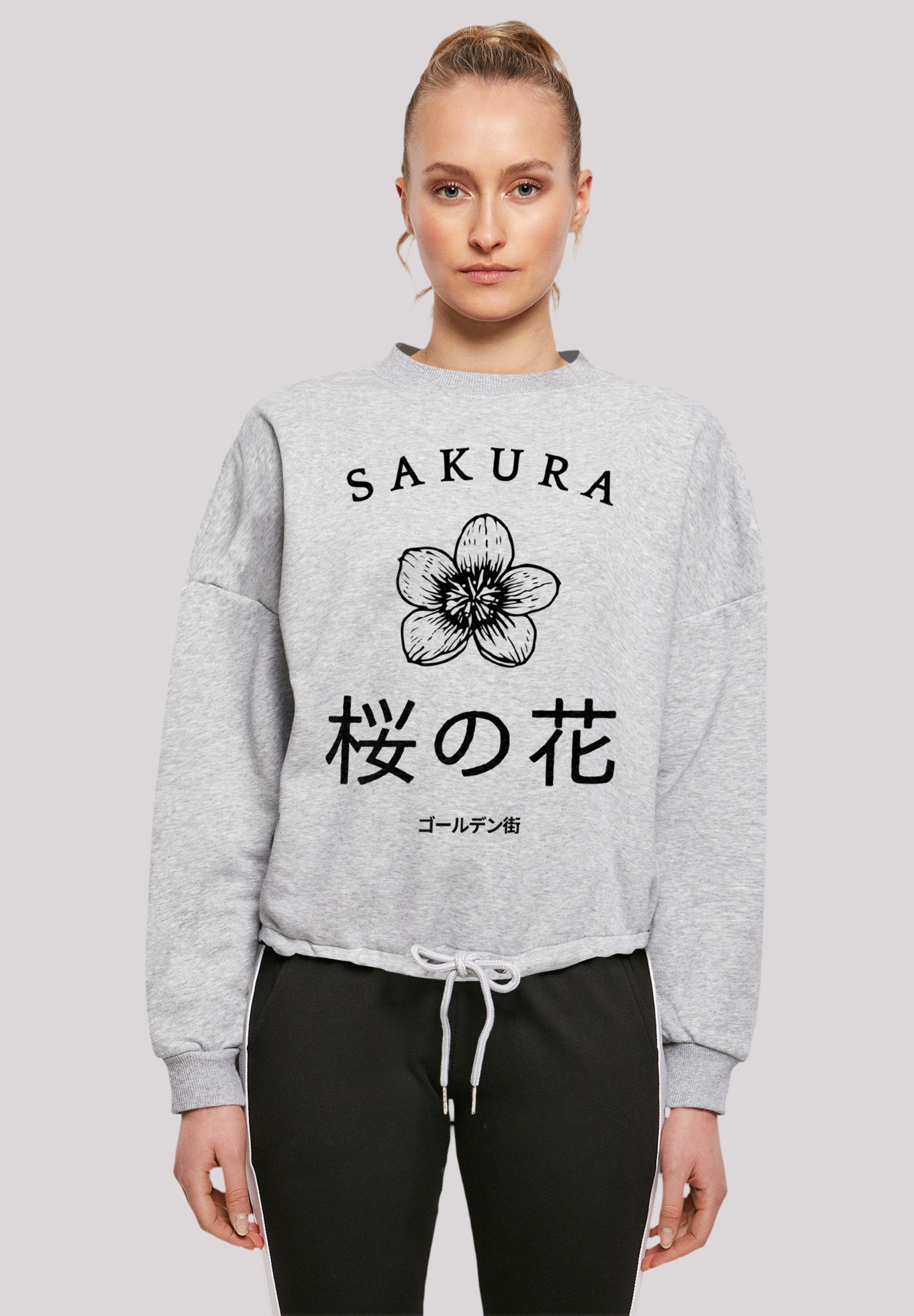 F4NT4STIC Sweatshirt Kirschblüten Golden Gai Print heather grey