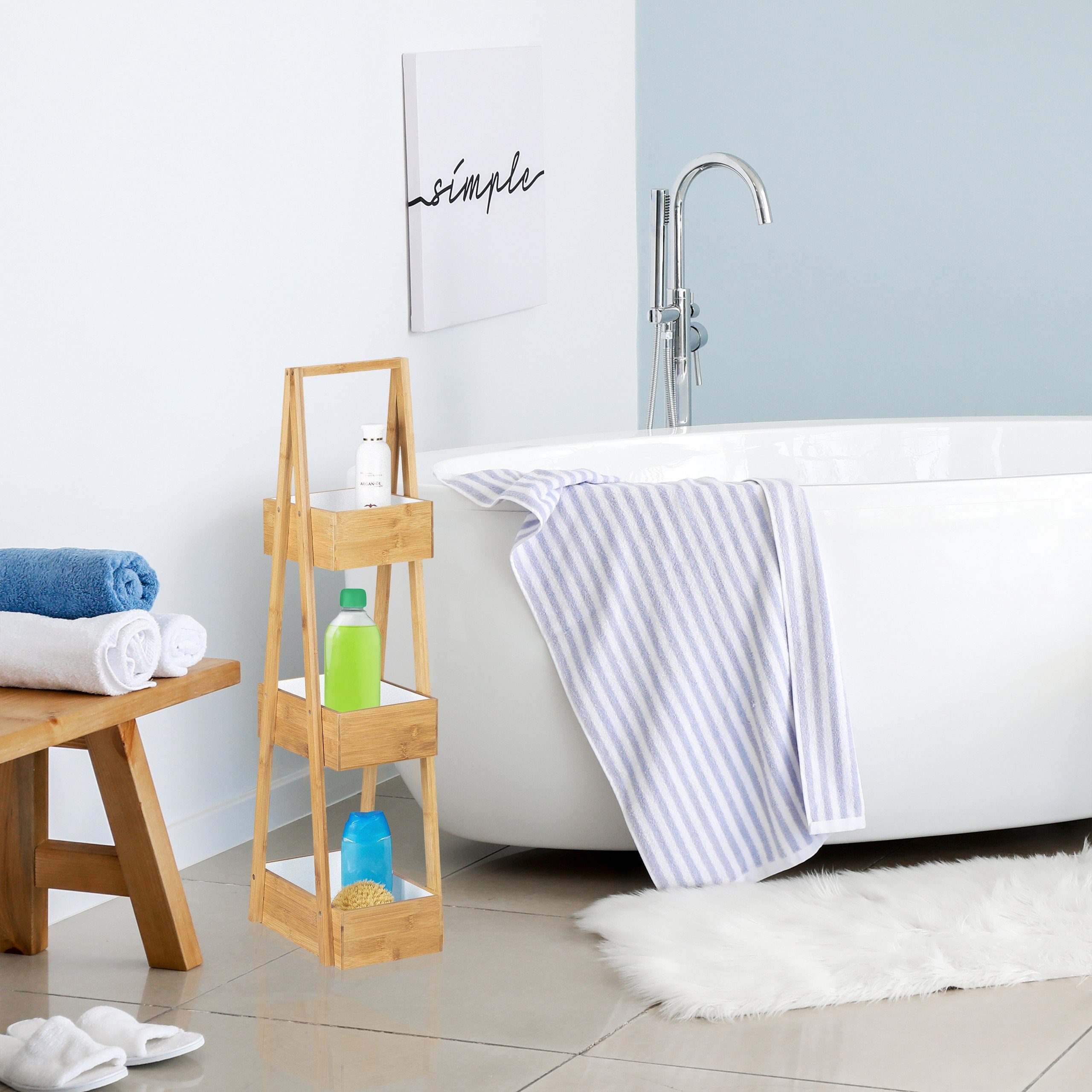 relaxdays Badregal Bambus Badregal mit 3 günstig online kaufen