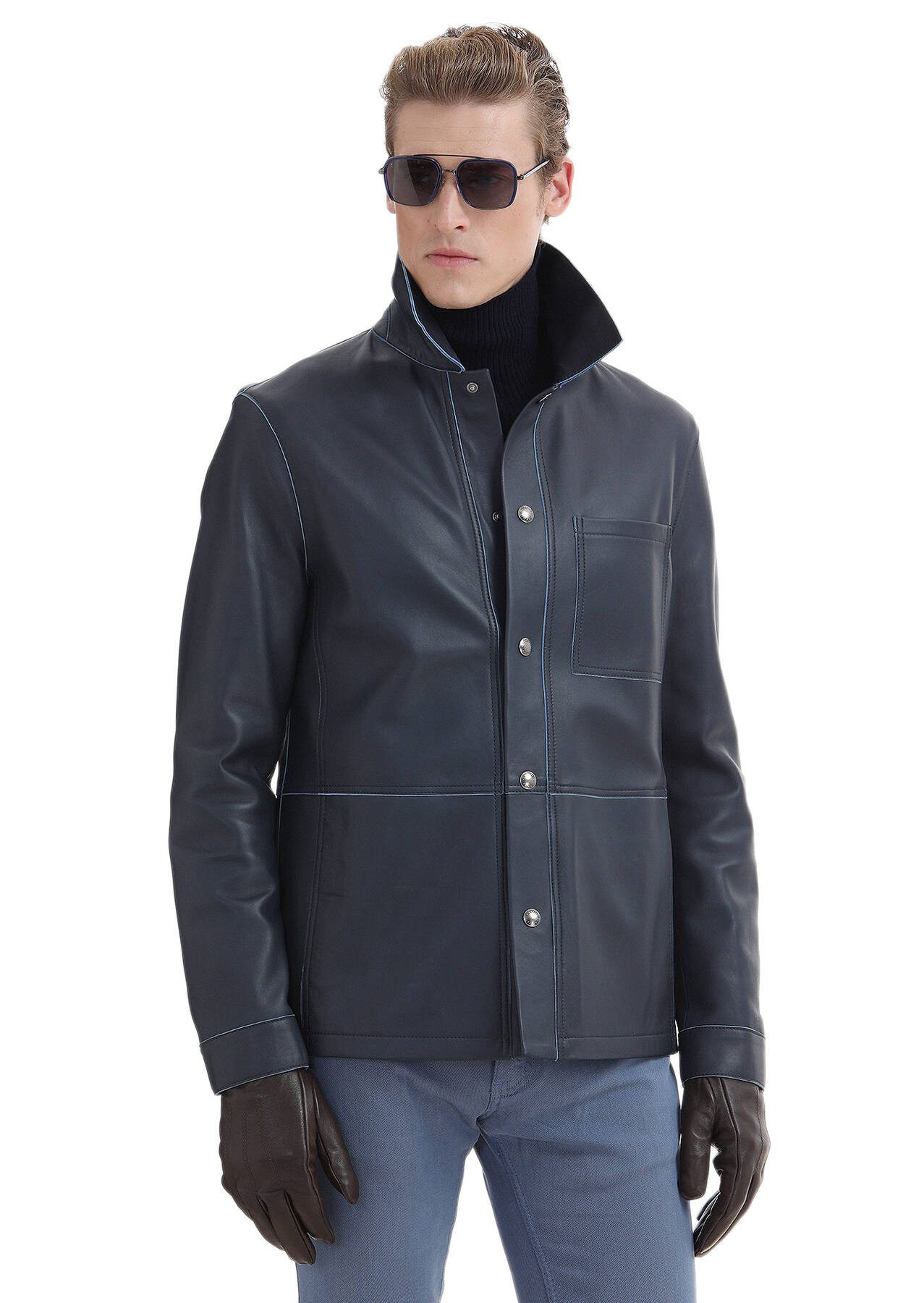 Winterjacke Marineblauer Wildledermantel