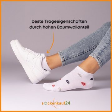 sockenkauf24 Sneakersocken 10 Paar Damen Sneaker Socken Mehrfarbig (39-42, 36828) Streifen Punkte Herzen Maritim Baumwolle WP