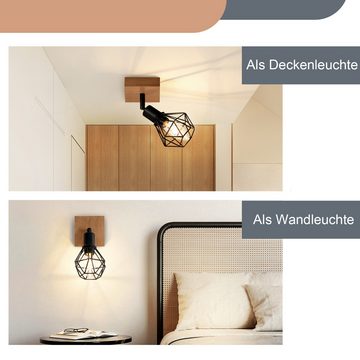 ZMH Deckenleuchten Schwarz Deckenspot - E14 Vintage Schwenkbar 350° für Flur Wohnzimmer, Augenschutz, LED wechselbar, Holz Deckenlampe, Schlafzimmer Küche (ohne Leuchtmittel), 1 Flammig