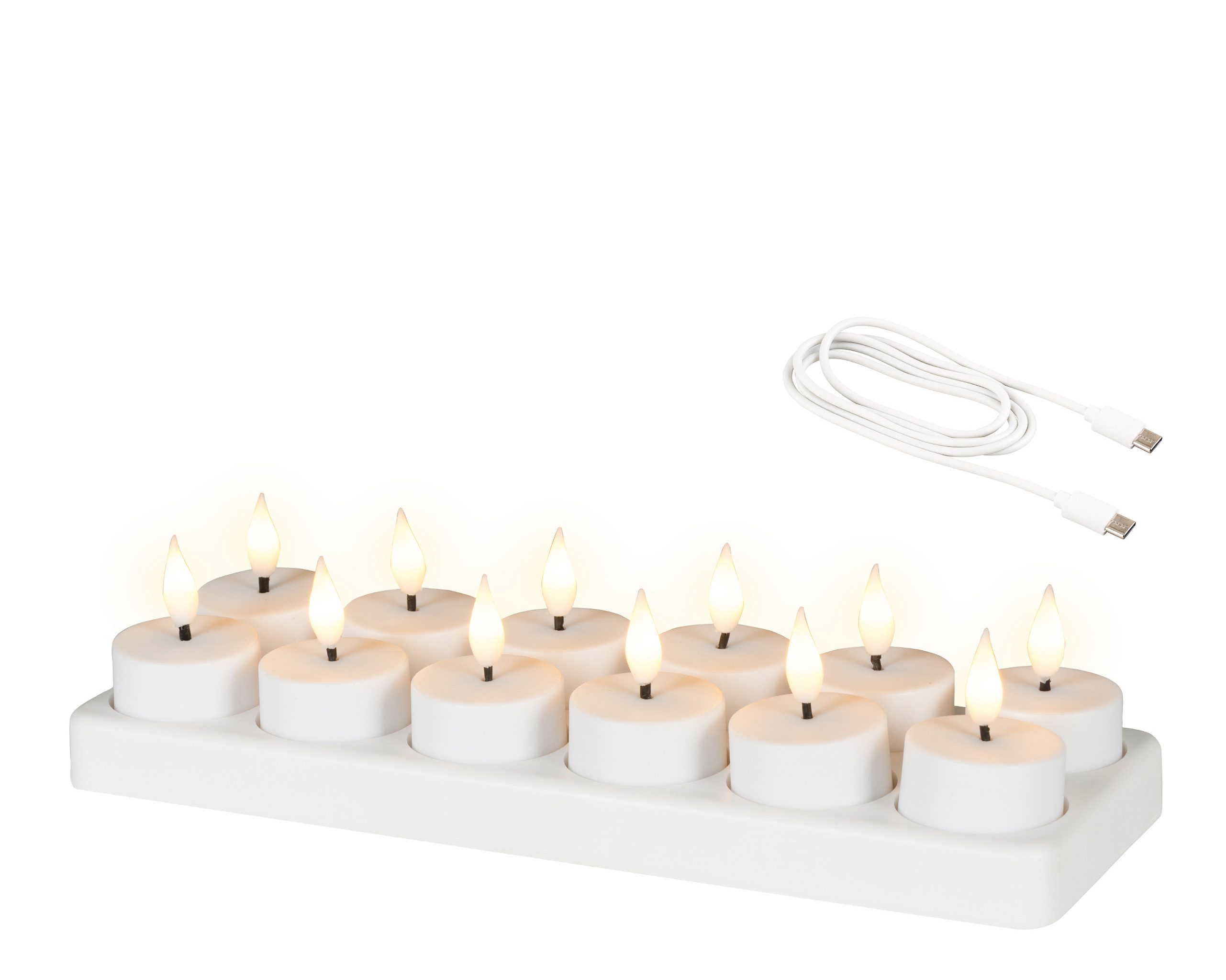 Lumineo LED-Teelichter, Flacker Effekt, klassisch warm, LED Teelichter 4,5cm Kunststoff - Wachs 12 Stück Weiß Warmweiß