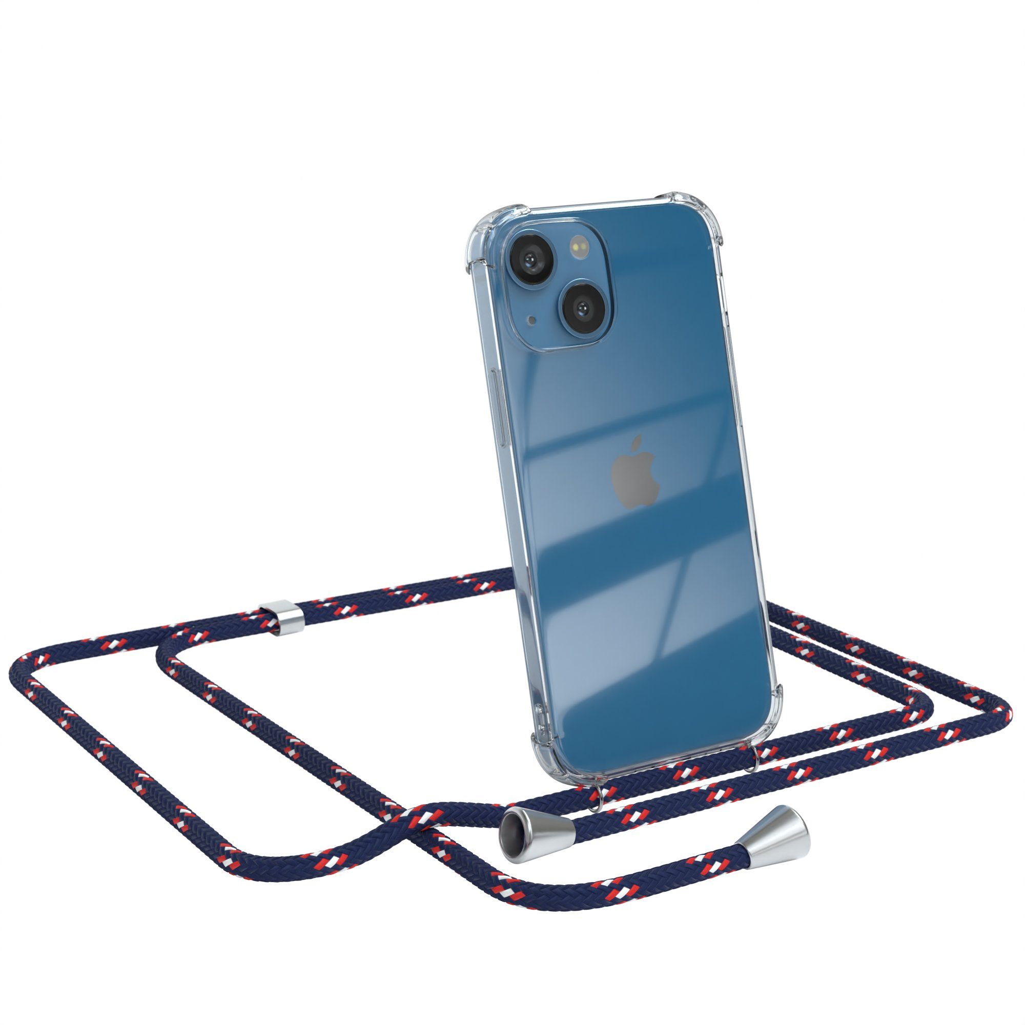 EAZY CASE Handykette Hülle mit Kette für Apple iPhone 13 Mini 5,4 Zoll, Slimcover Handykette Hülle Cross Bag für Smartphone Blau Camouflage