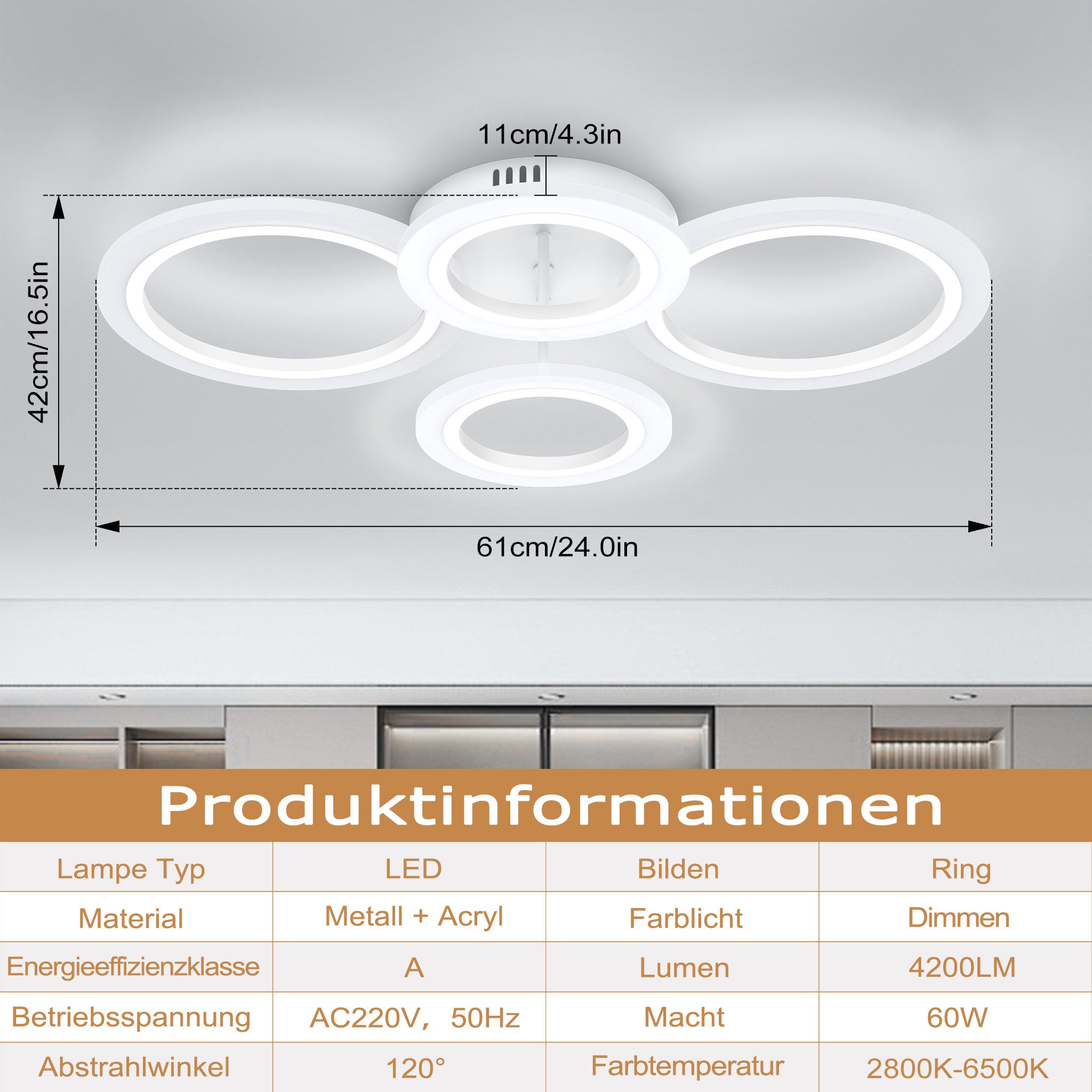 FIVMEN LED Deckenleuchte Deckenlampe Dimmbar mit Fernbedienung LED Lampen, günstig online kaufen