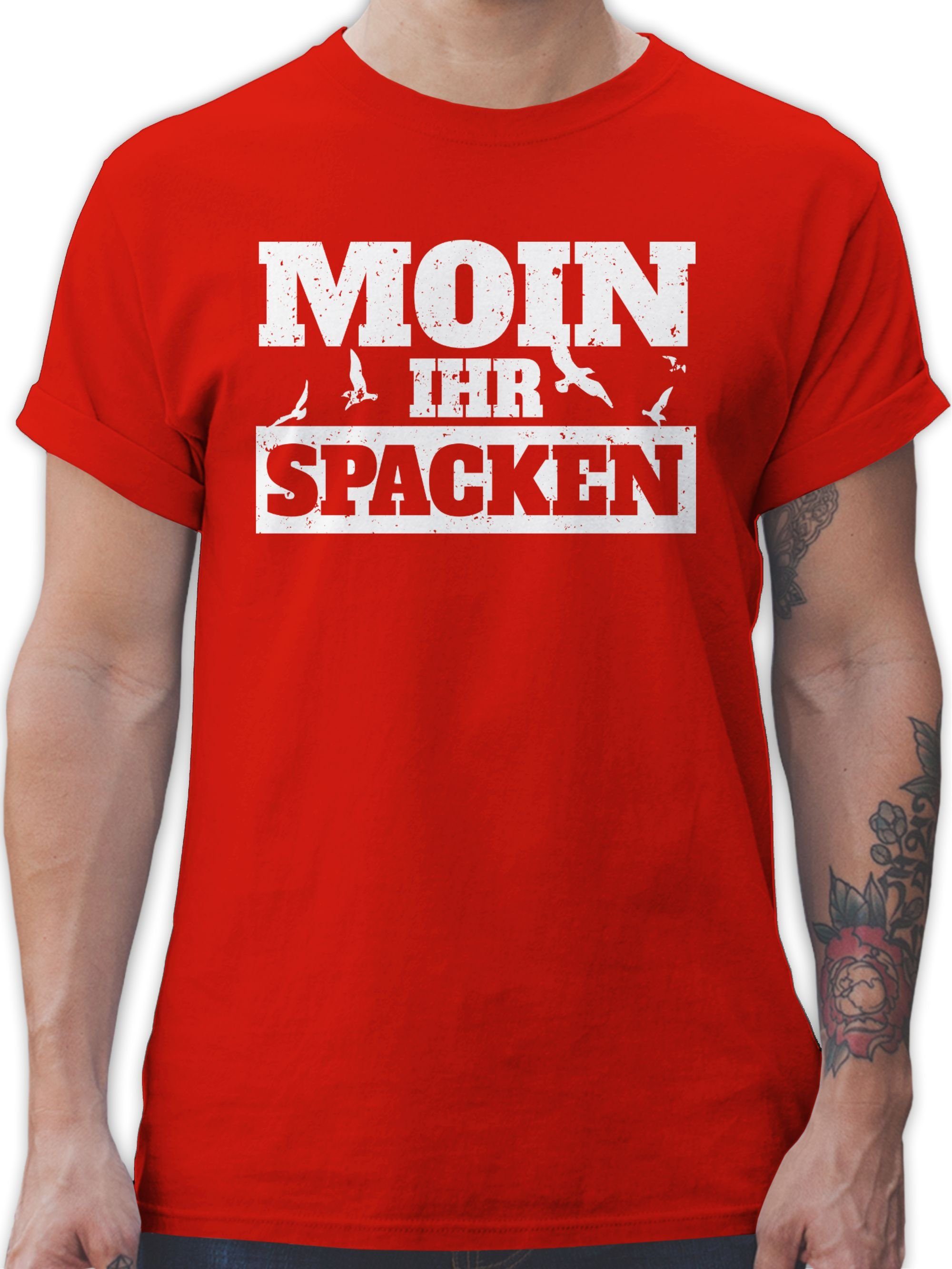 Shirtracer T-Shirt Moin ihr Spacken - weiß Sprüche Statement 03 Rot