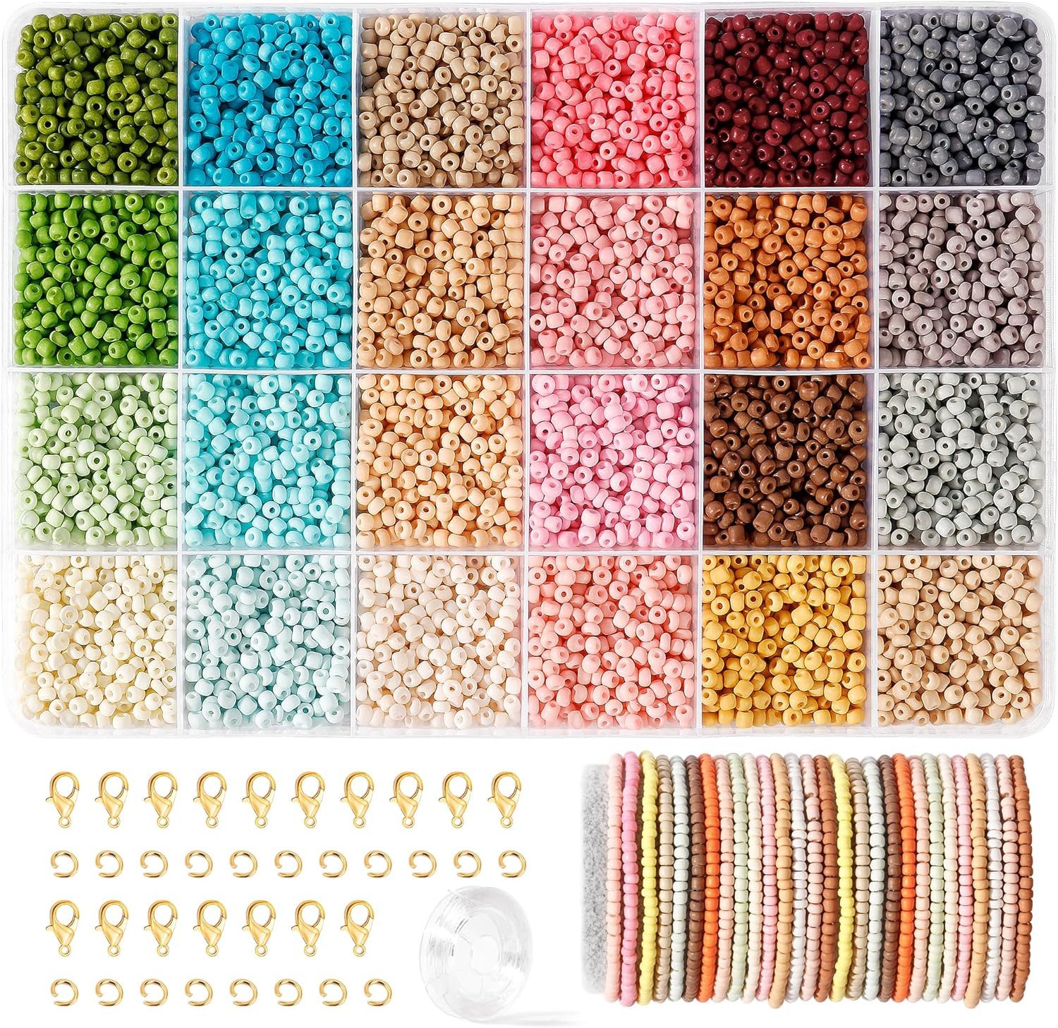 SUOOMAC Perlenarmband Set XXL DIY Perlenset 3mm mit 24 Farbperlen Glasperlen. (Schmuckherstellungs-Set für DIY Armbänder, Halsketten und Bastelprojekte., 3500-tlg., DIY Perlen-Set mit 3500 Perlen goldenem Zubehör), DIY Perlenset 3mm mit 24 Farben und gold