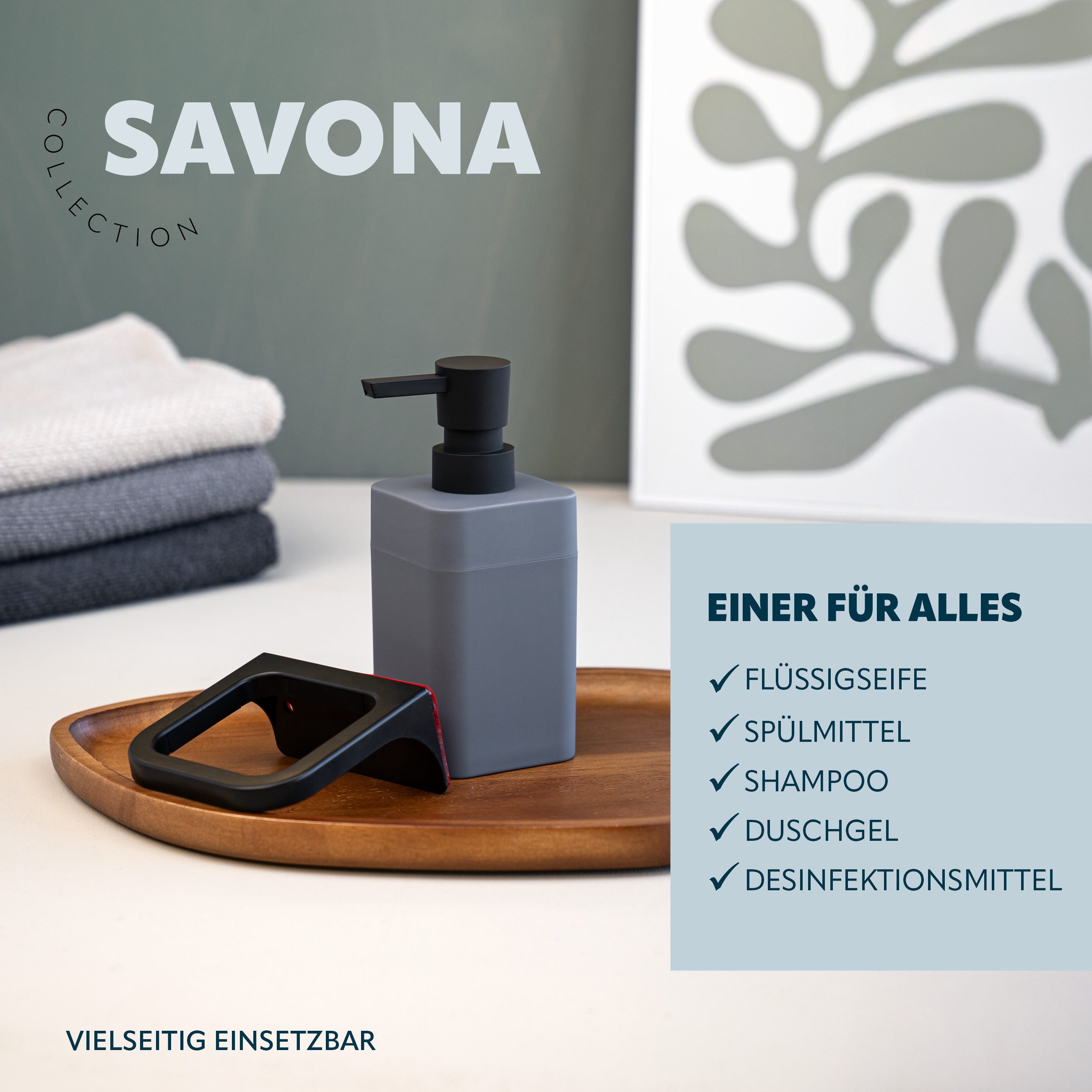 bremermann Seifenspender Bad-Serie SAVONA Softtouch inkl. Wandhalter, eckig, (1-tlg., inkl. Montagematerial), mit Wandhalterung – Bild 5 von 5