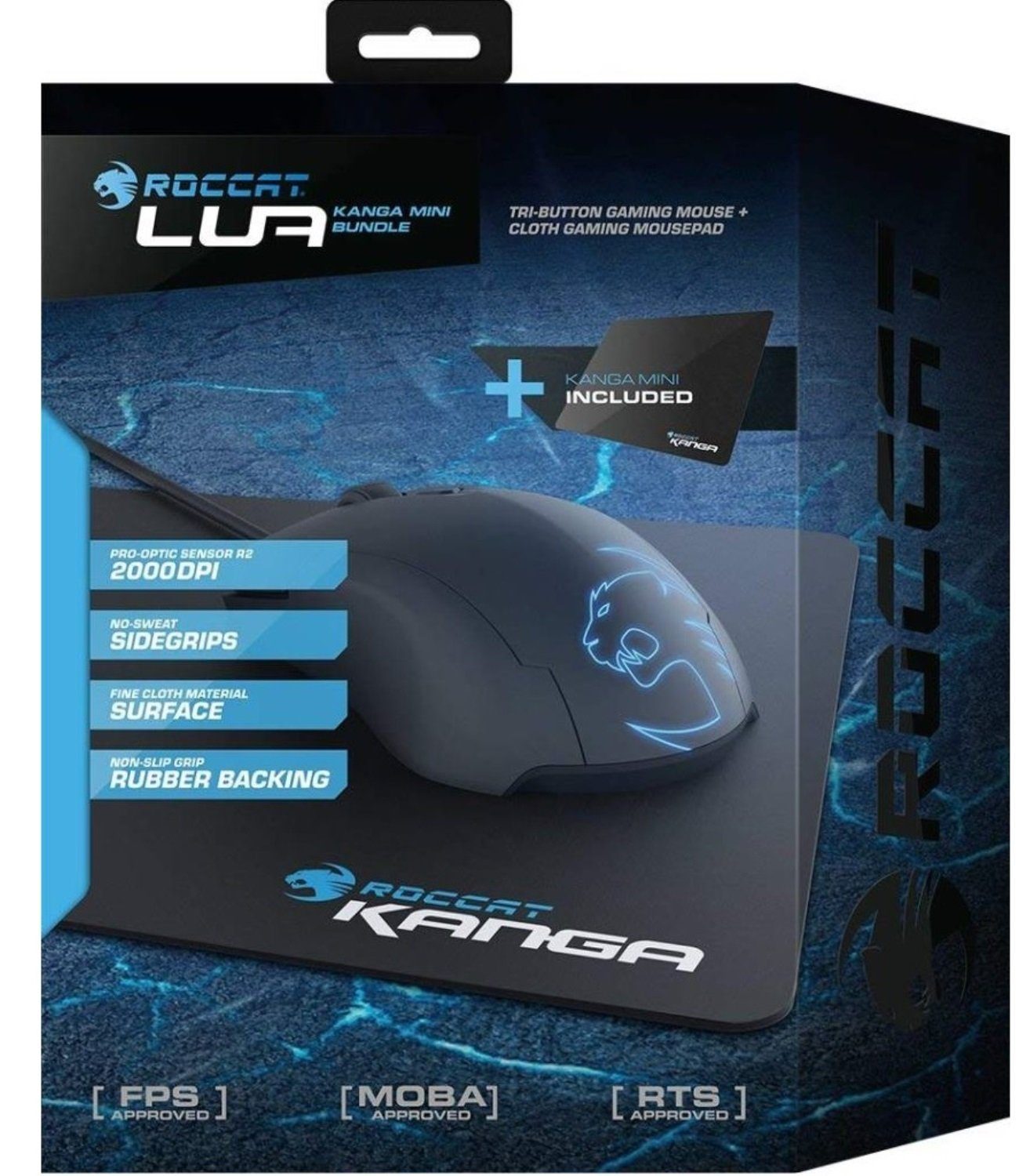 ROCCAT Set Lua Tri-Button Mouse + Kanga Gamer Mouse-Pad Maus- und Mauspad-Set, (Gaming Bundle, 1 St., Gaming Mouse und Mousepad), Maus-Pad Einstellbare DPI