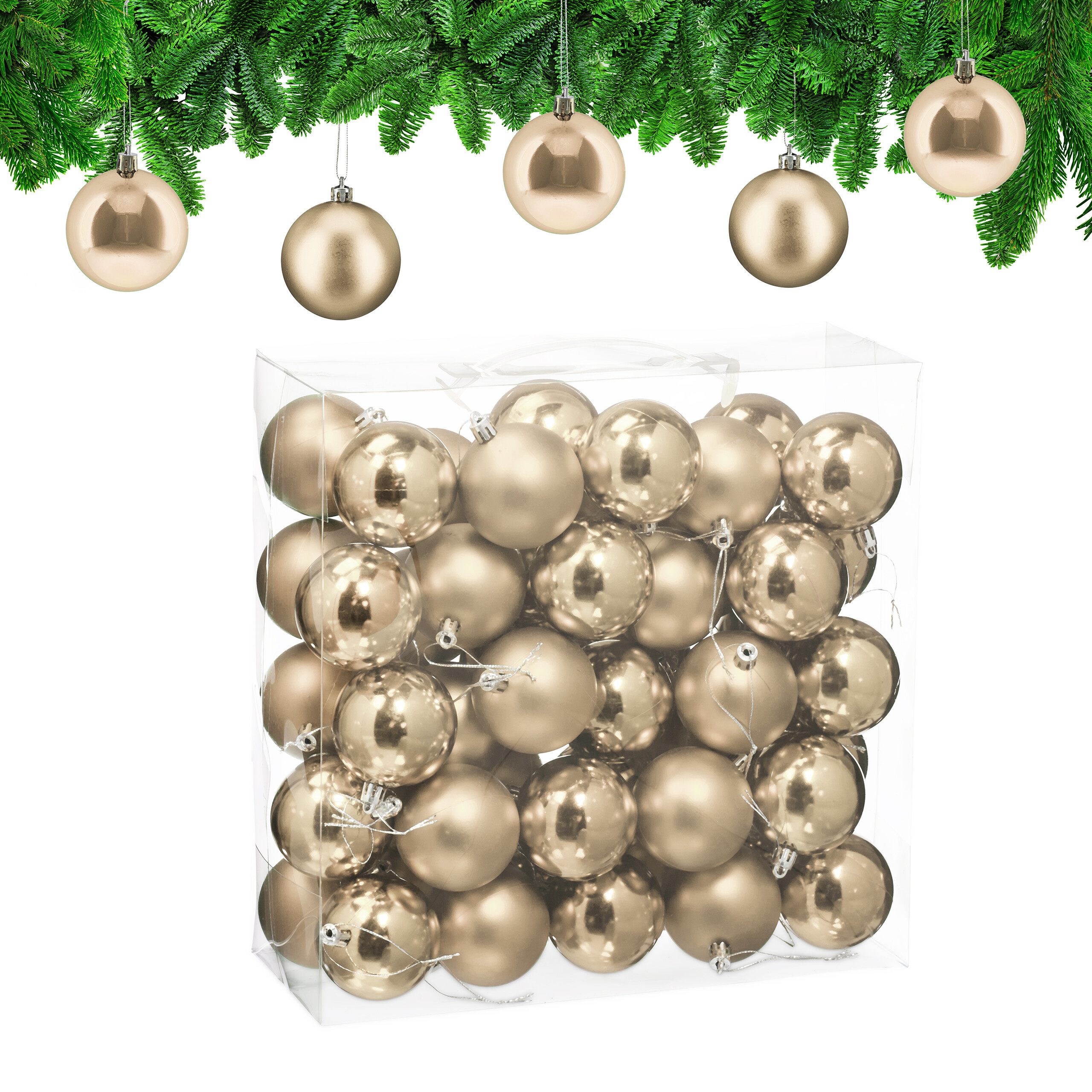 relaxdays Weihnachtsbaumkugel Weihnachtskugeln 50er Set (50 St), Champagner