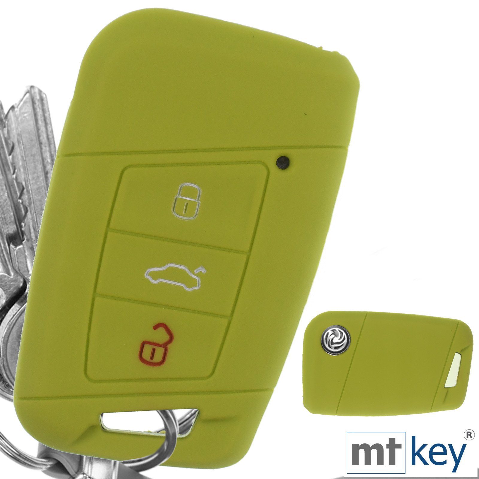mt-key Schlüsseltasche Skoda Silikon für Softcase Schutzhülle Autoschlüssel VW KEYLESS Passat Arteon SMARTKEY Apfelgrün, Kodiaq 3 B8 Tasten