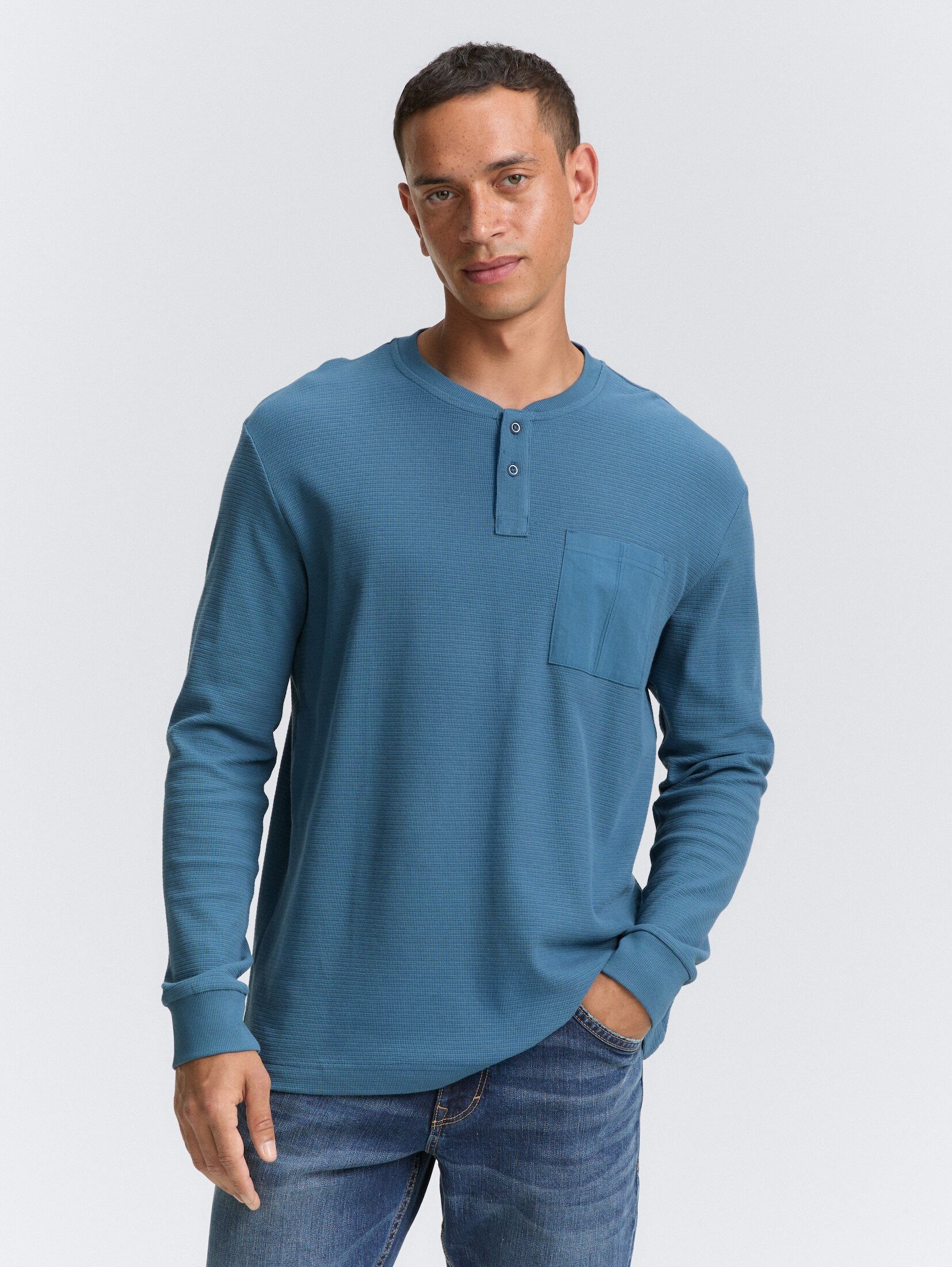 TOM TAILOR Langarmshirt Ripp Henley Langarmshirt günstig online kaufen