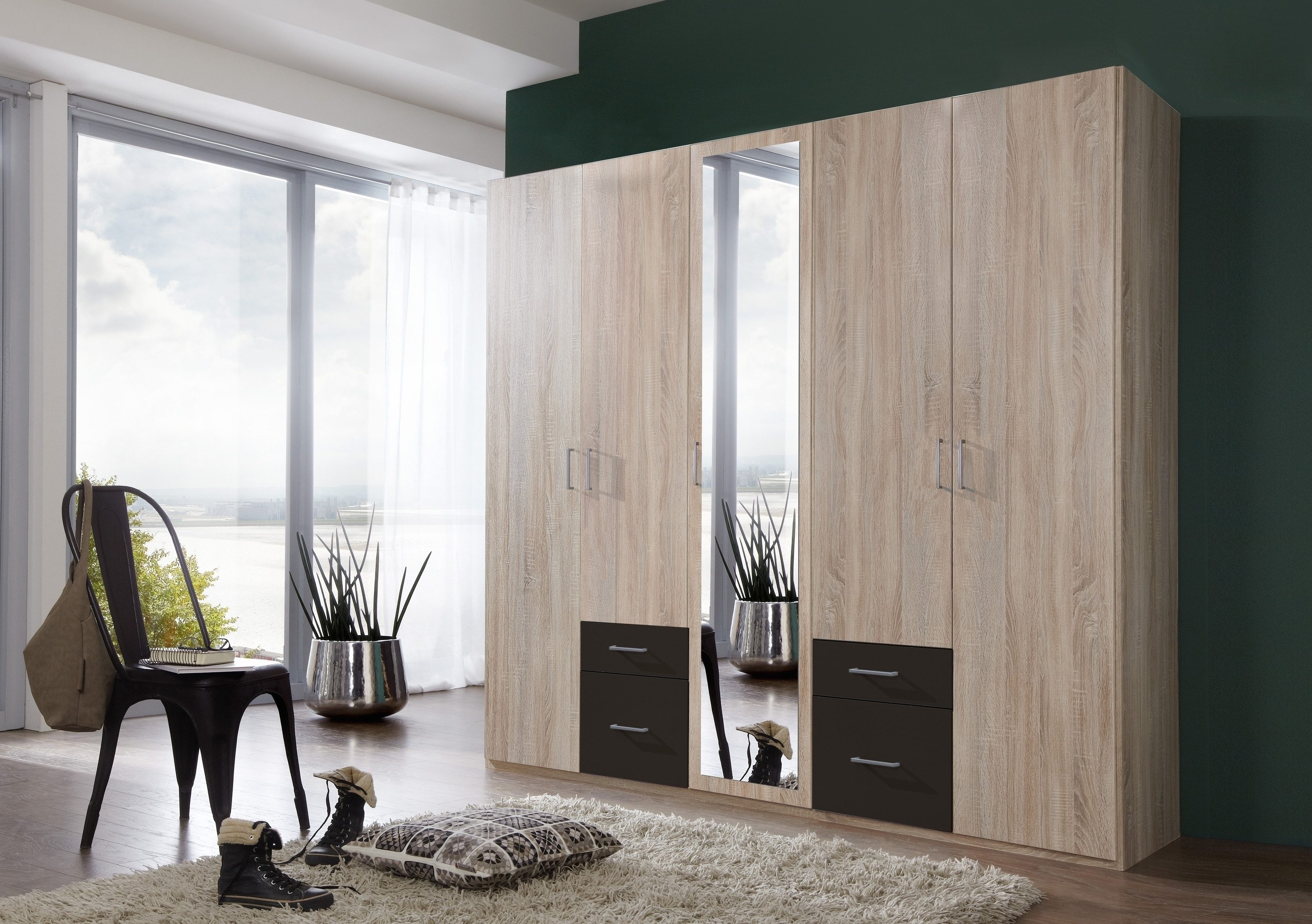 Wimex Drehtürenschrank in EICHE SAEGERAU + GRAPHIT - 225x208x58cm (BxHxT)