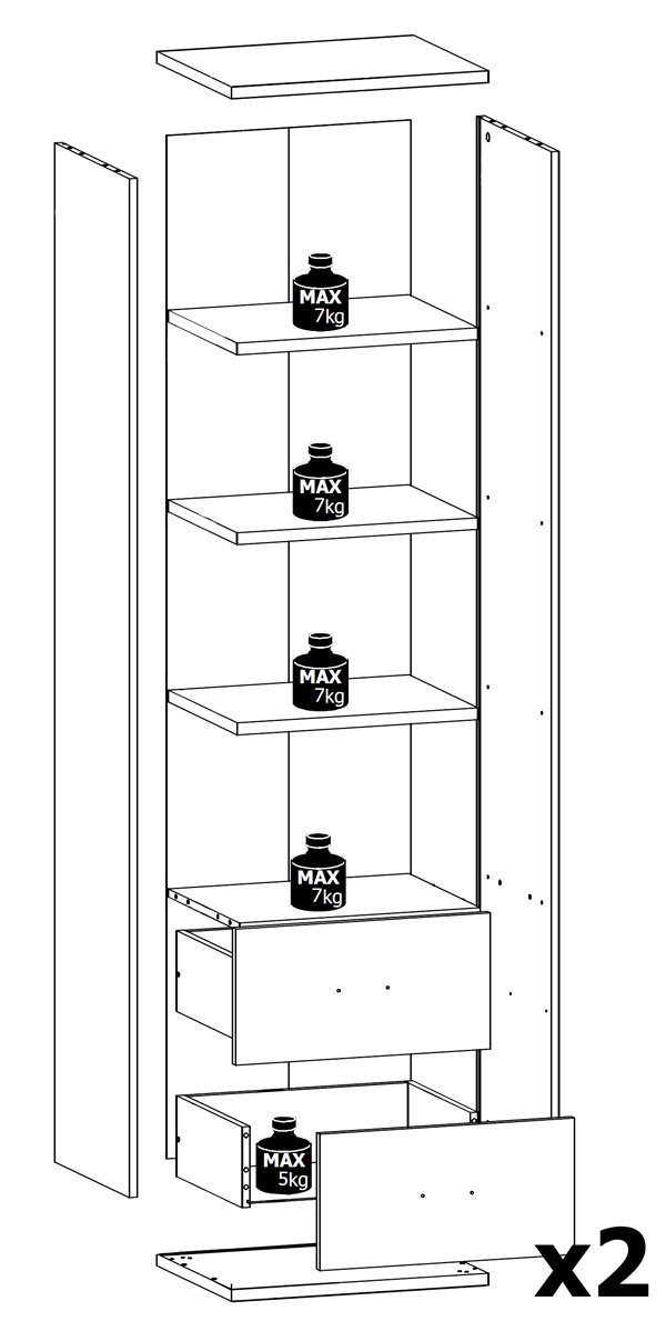 artisan weiß Hochglanz 50cm Vitrine Feldmann-Wohnen eiche grau Brillo Bücherregal