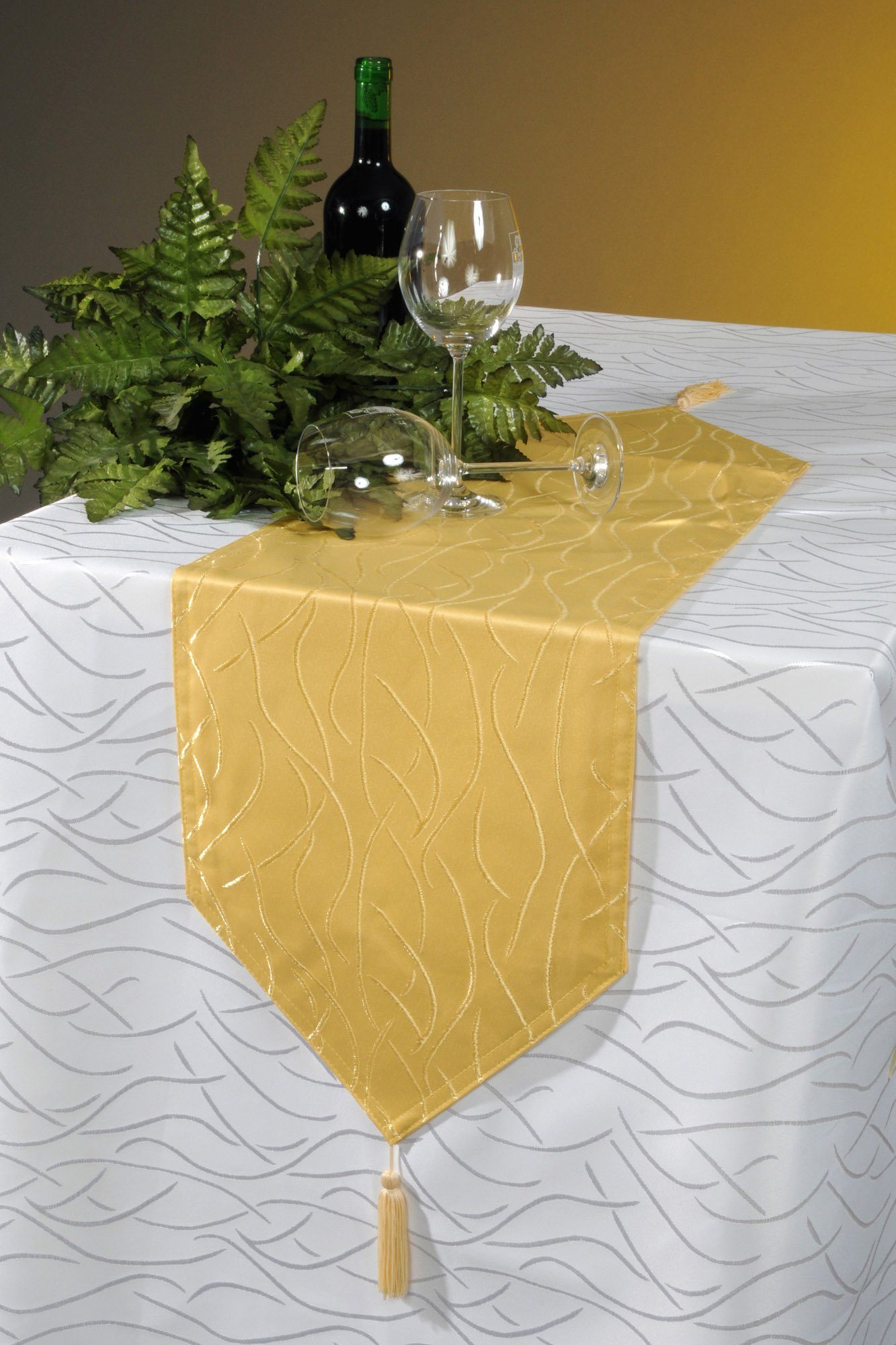 Haus Tischläufer Deko Damast modern Streifen Tischband (1-tlg) und Tisch Tischläufer Gelb