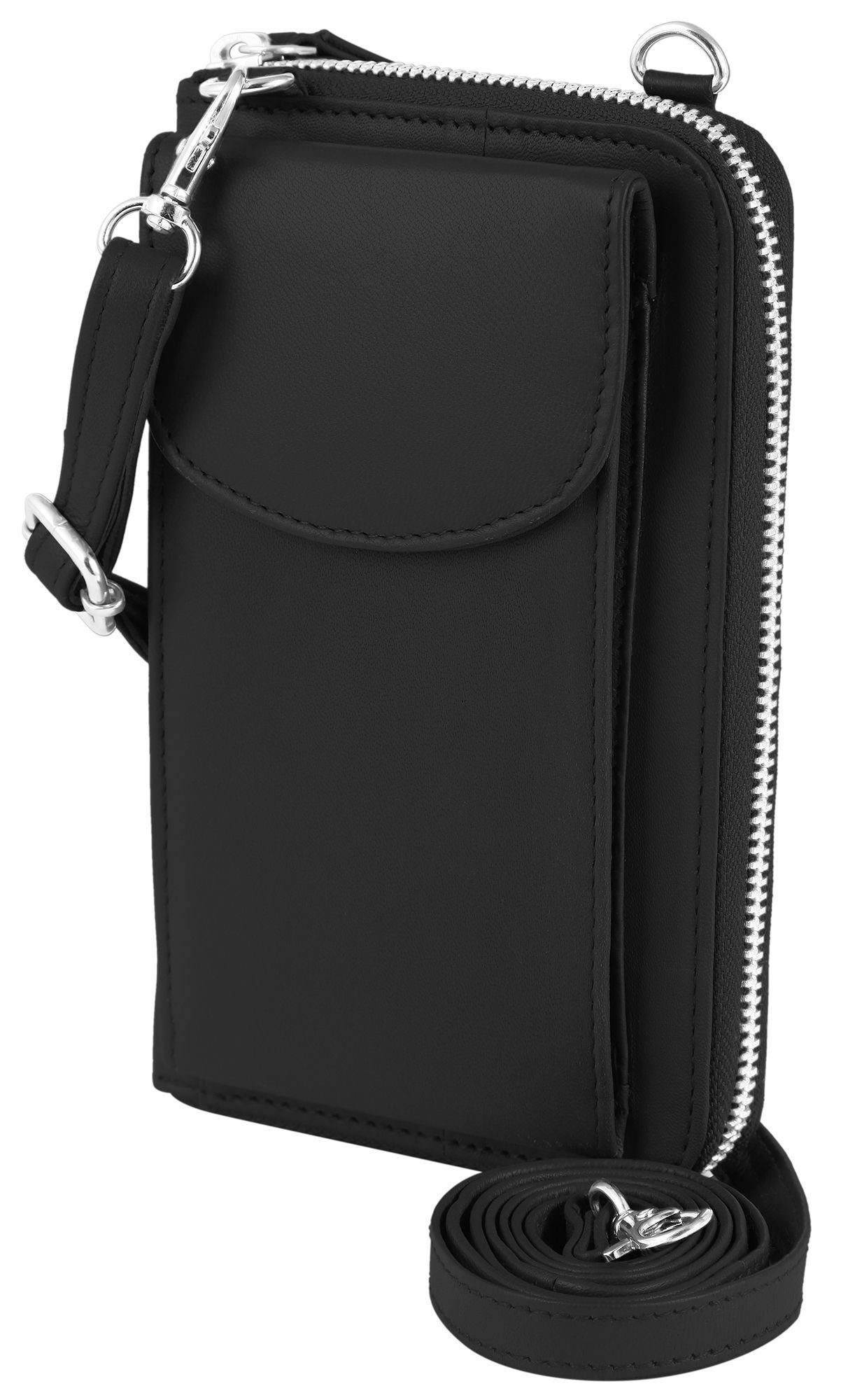 Unisex Akzent Schwarz Echtleder aus (einzeln) mit AKZENT Handytasche Geldbörse Handyumhängetasche Nahed