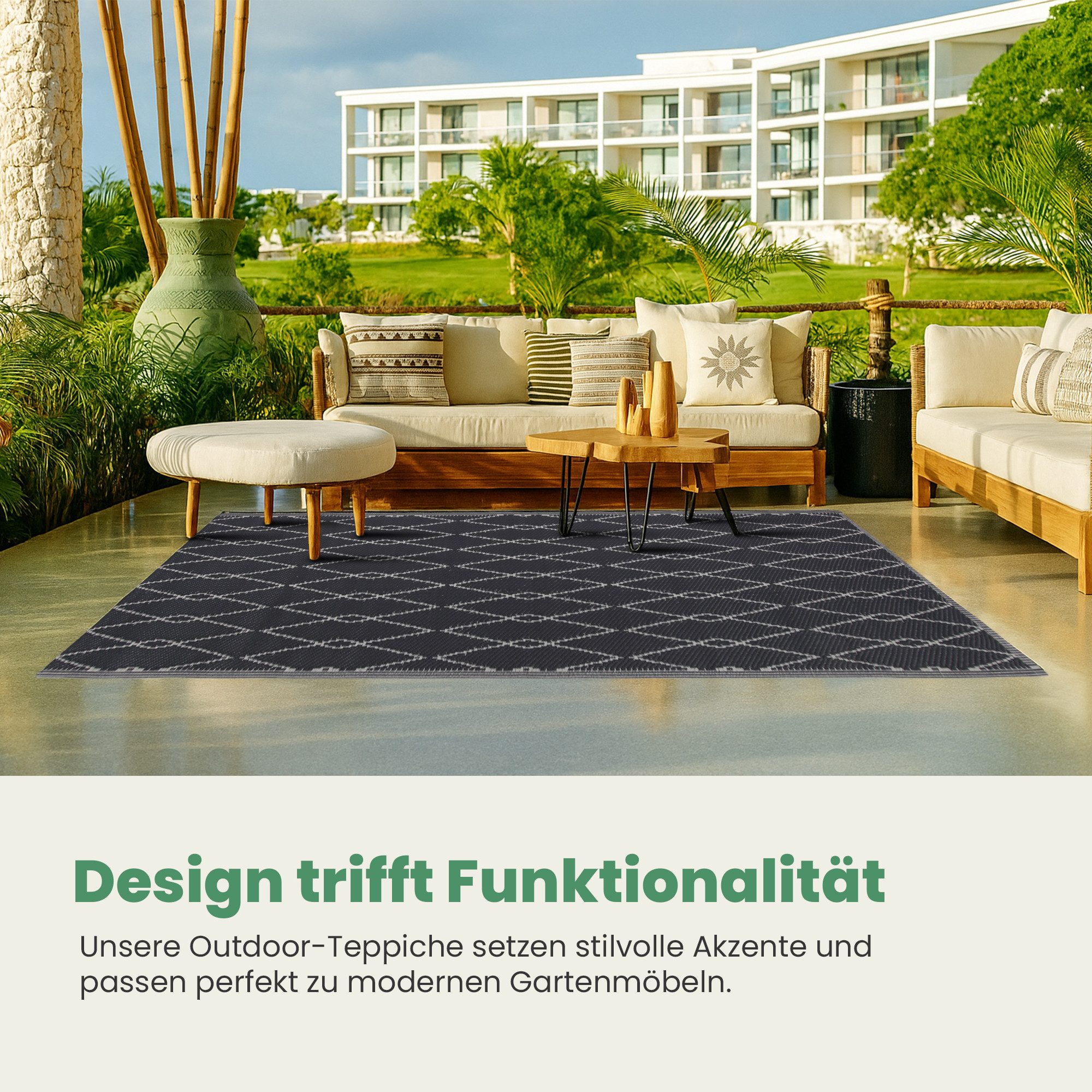 Bestlivings Outdoorteppich Flachgewebe verschiedene Größen/Designs, Rechteckig, aus recyceltem Kunststoff, wetterfest, UV-Beständig, pflegeleicht – Bild 3 von 5