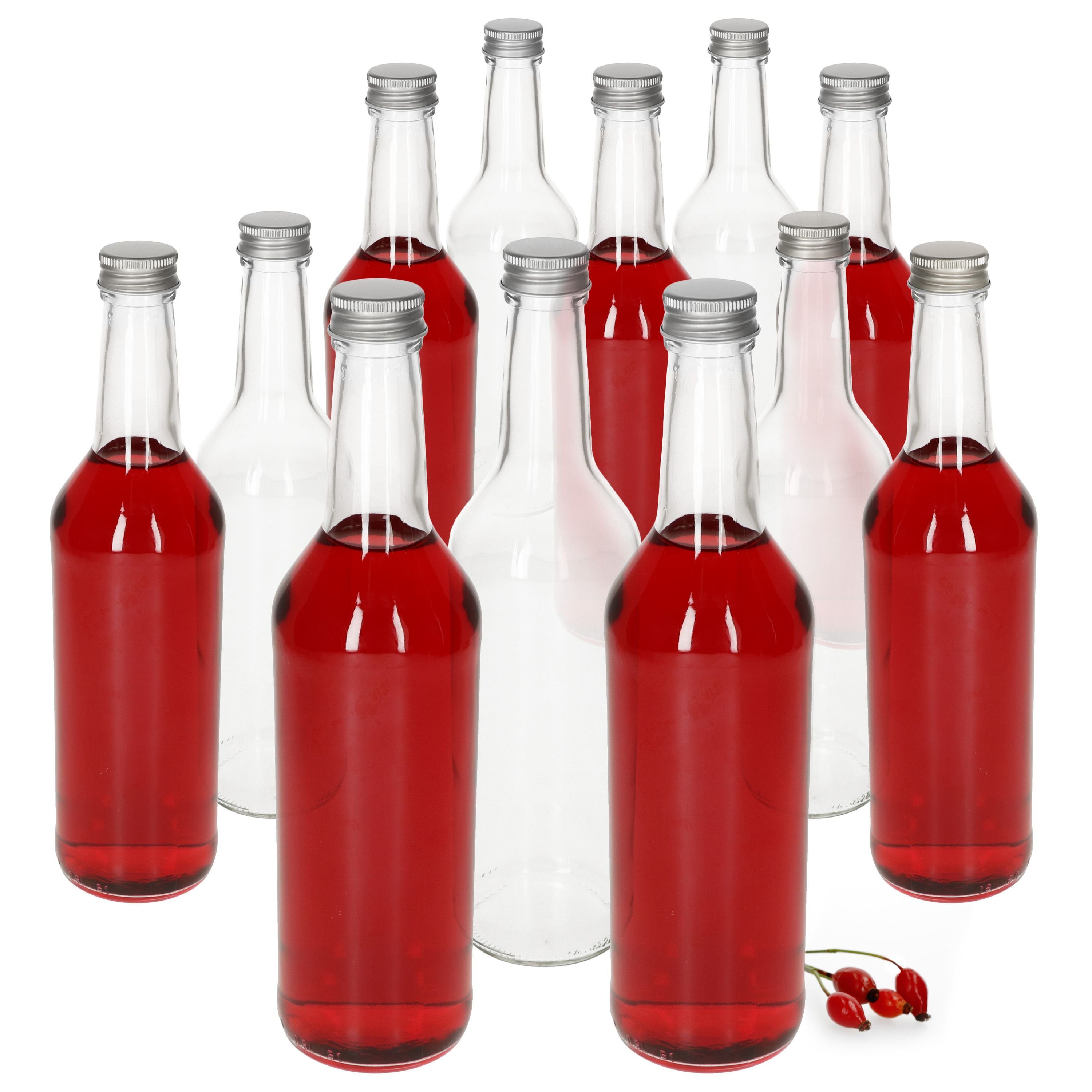 MamboCat Einmachglas 12er Set Geradhalsflasche 500 ml + Schraubverschluss Deckel Silber, Glas | Einmachgläser