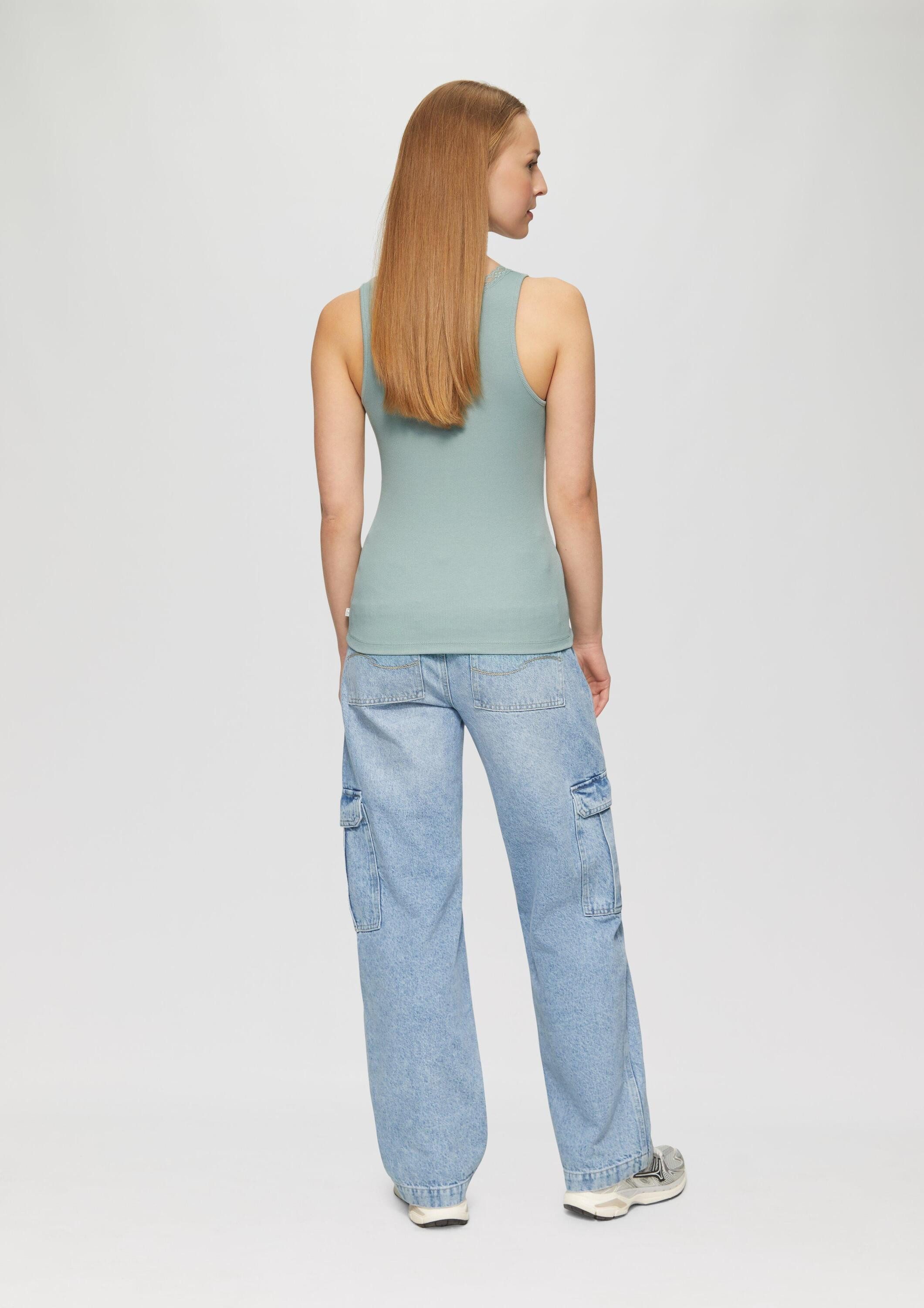 QS Muskelshirt T-Shirt Ripptop mit Spitze am Ausschitt