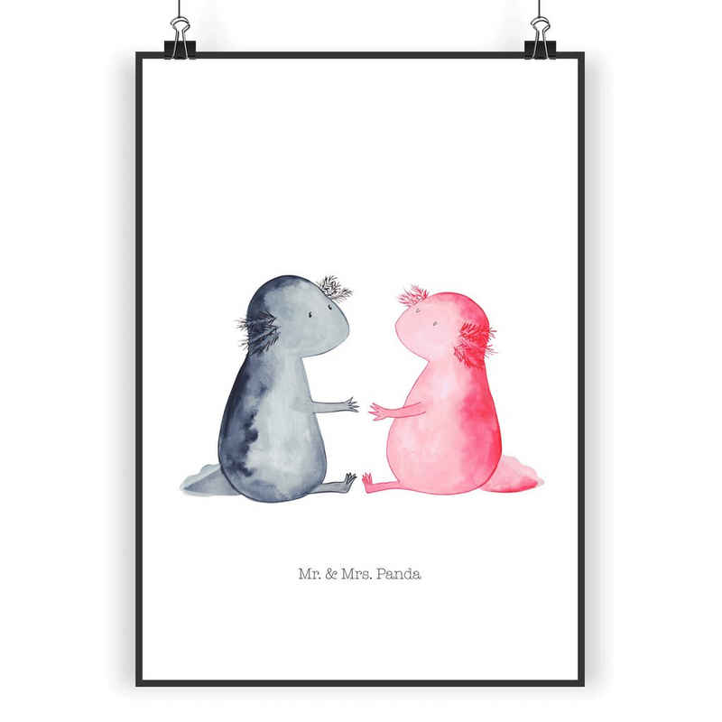 Mr. & Mrs. Panda Poster Axolotl Liebe, Raumdekoration, Wanddeko, Wandposter, Designposter, Axolotl Liebe (1 St), Lebendige Farben